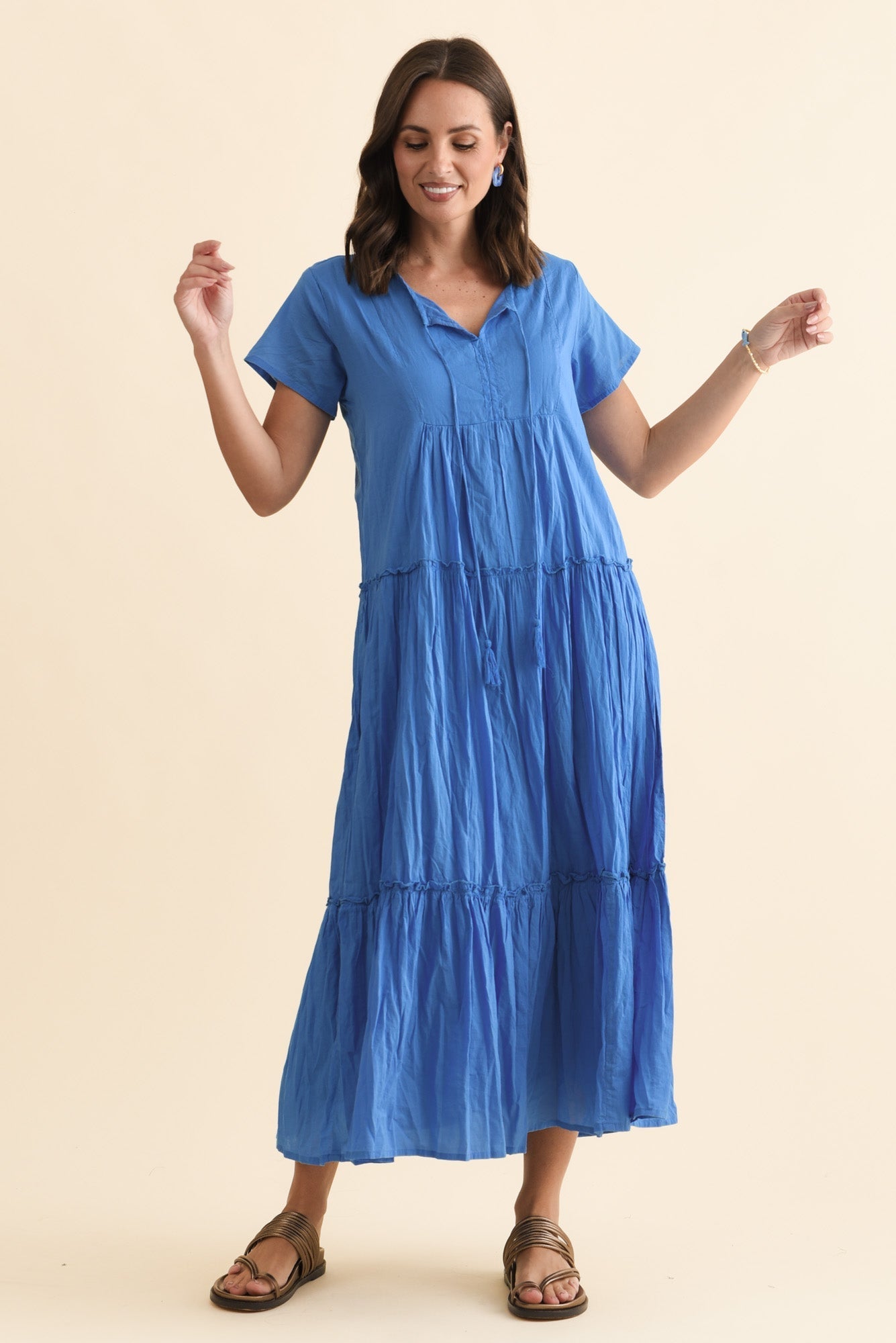 Nona Blue Crinkle Cotton Maxi Dress