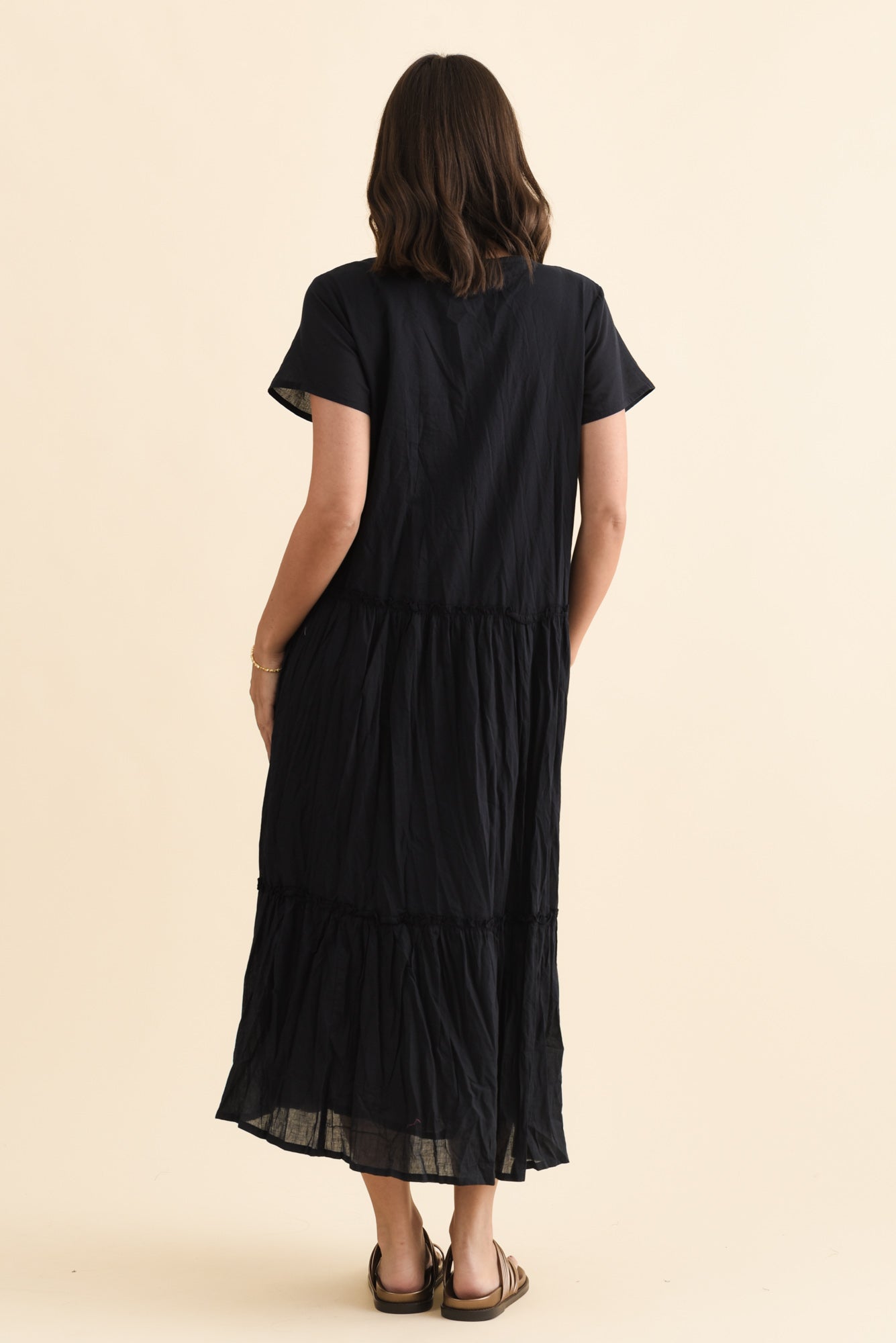 Nona Navy Crinkle Cotton Maxi Dress