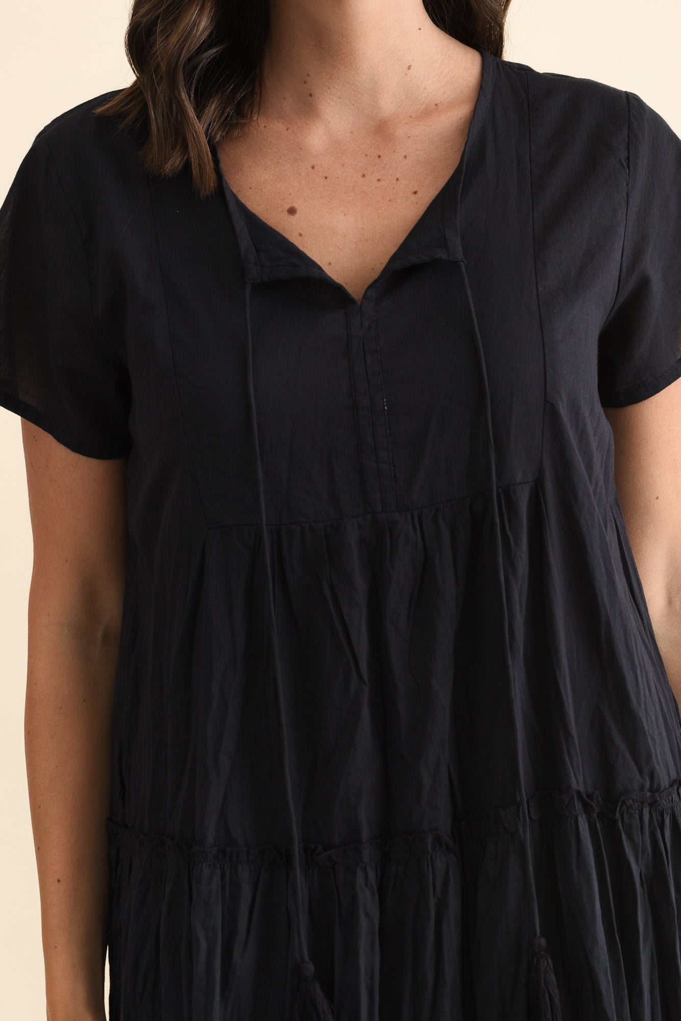 Nona Navy Crinkle Cotton Maxi Dress