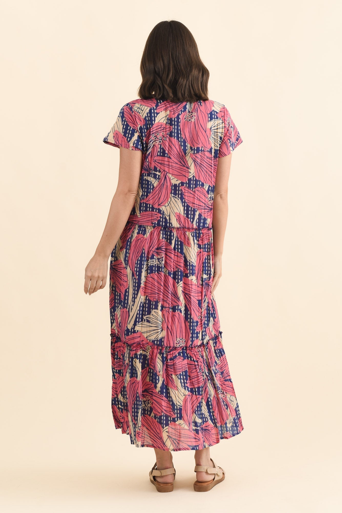 Nona Pink Lily Crinkle Cotton Maxi Dress