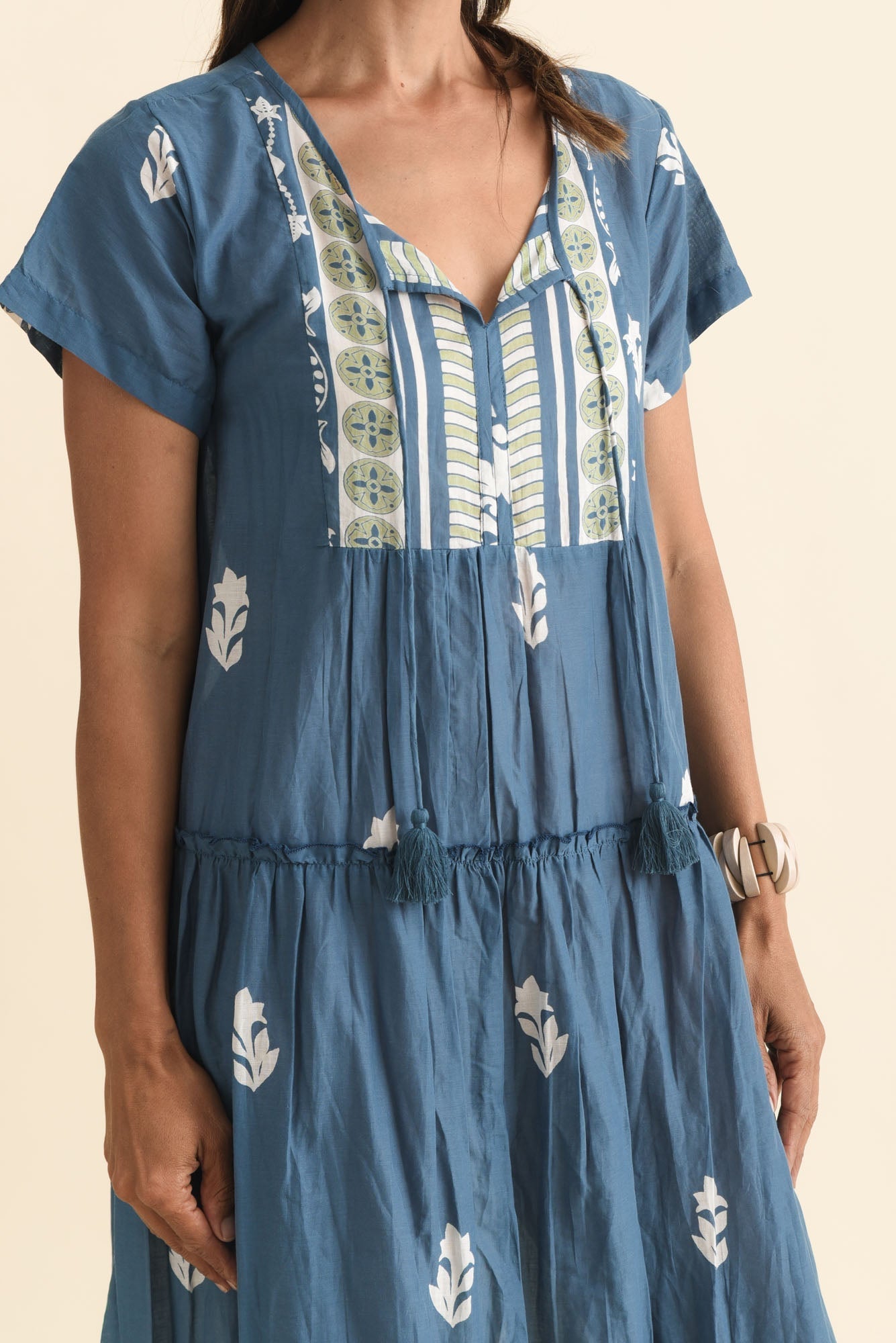 Nona Steel Abstract Crinkle Cotton Maxi Dress