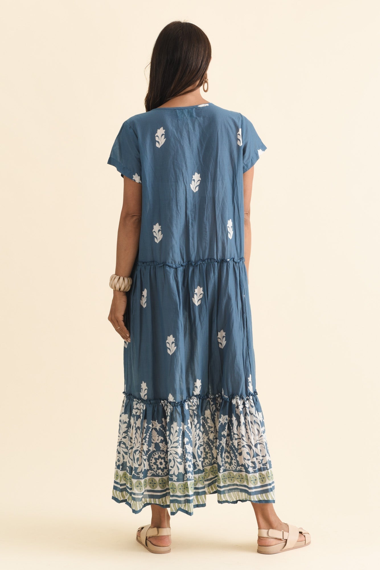 Nona Steel Abstract Crinkle Cotton Maxi Dress