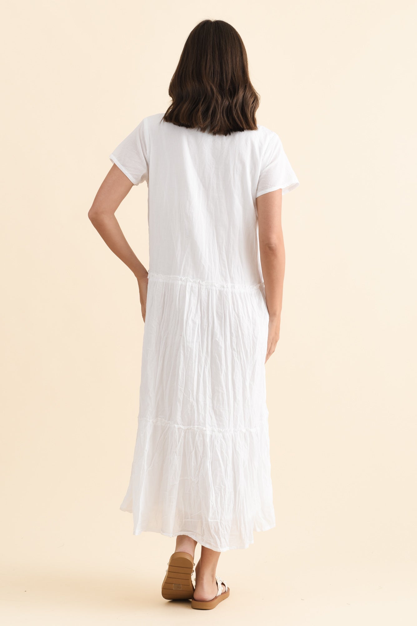 Nona White Crinkle Cotton Maxi Dress