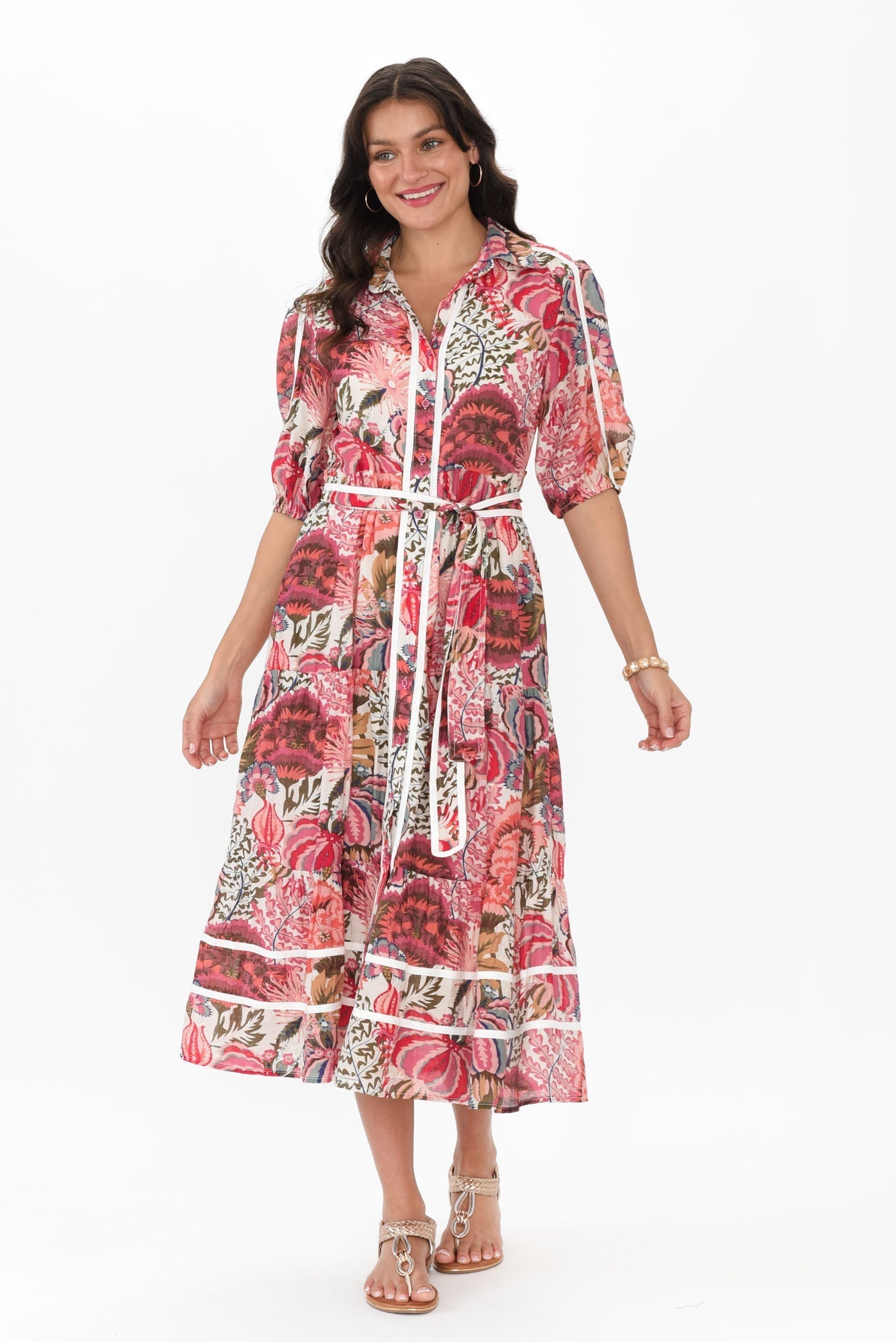 Nylah Pink Floral Cotton Blend Dress