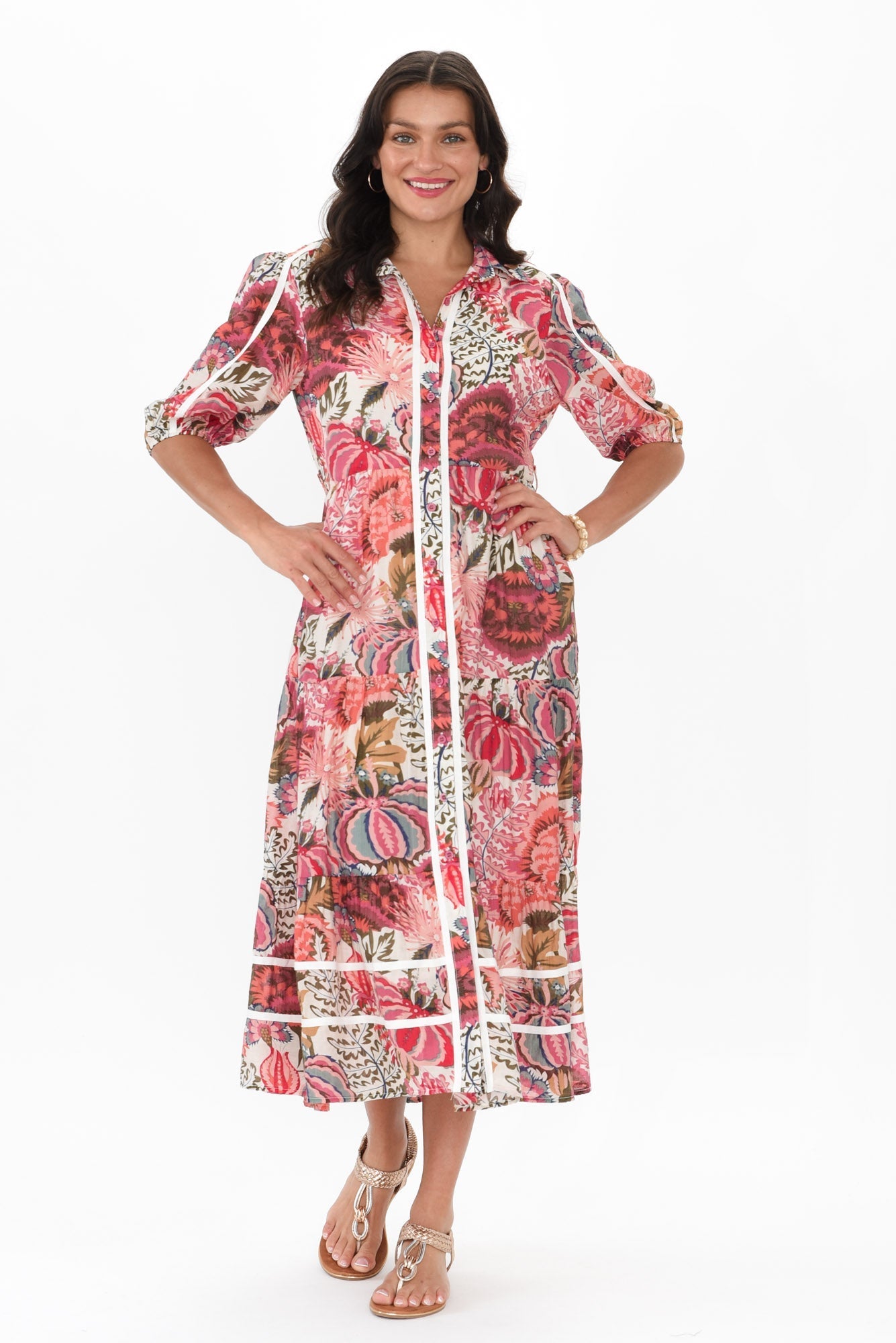 Nylah Pink Floral Cotton Blend Dress