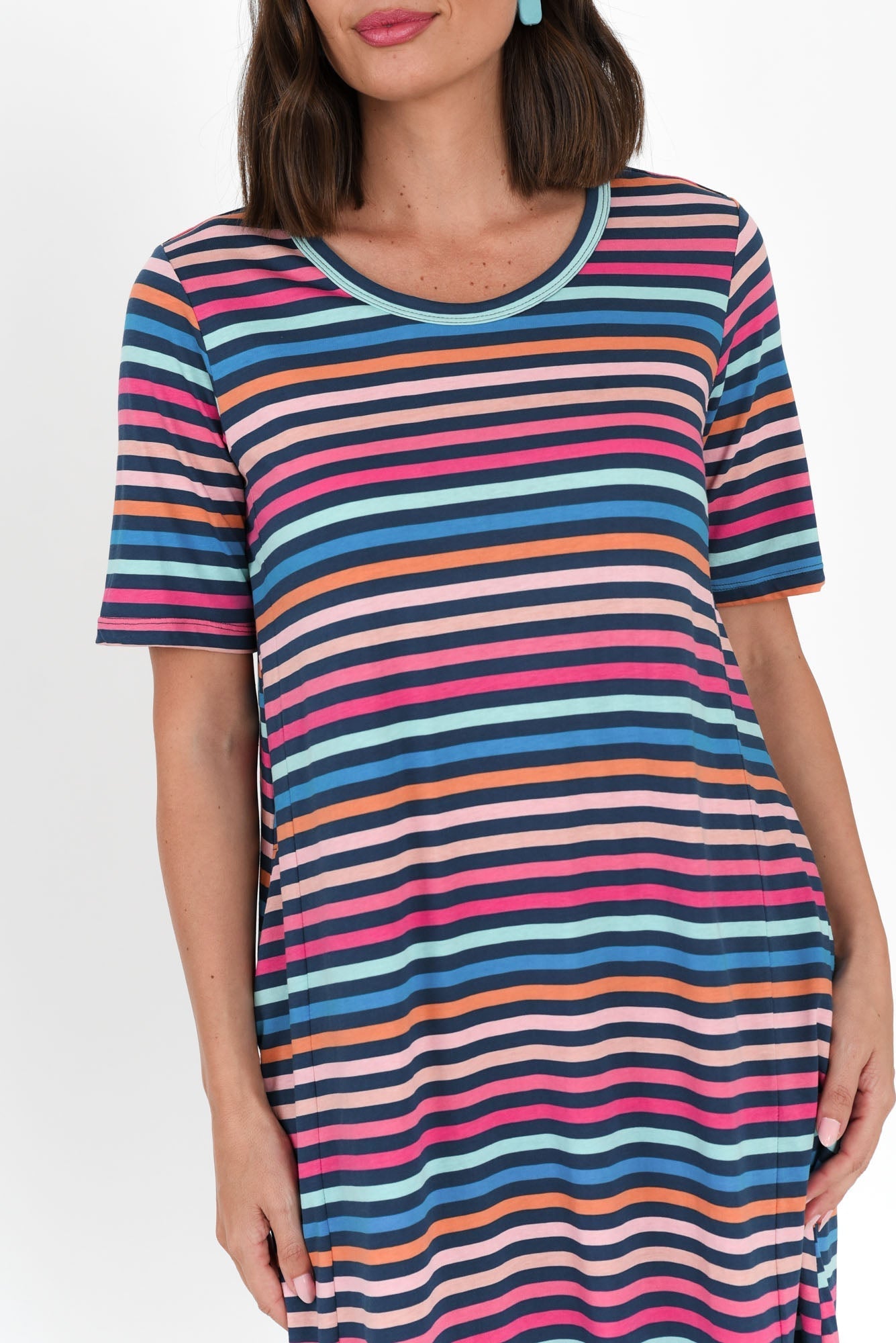 Nyree Blue Stripe Hi Lo Cotton Dress