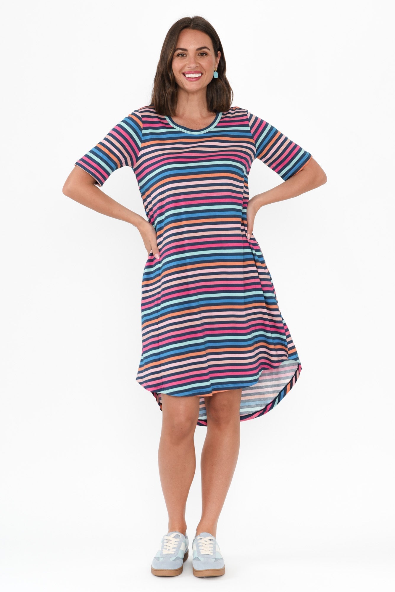 Nyree Blue Stripe Hi Lo Cotton Dress