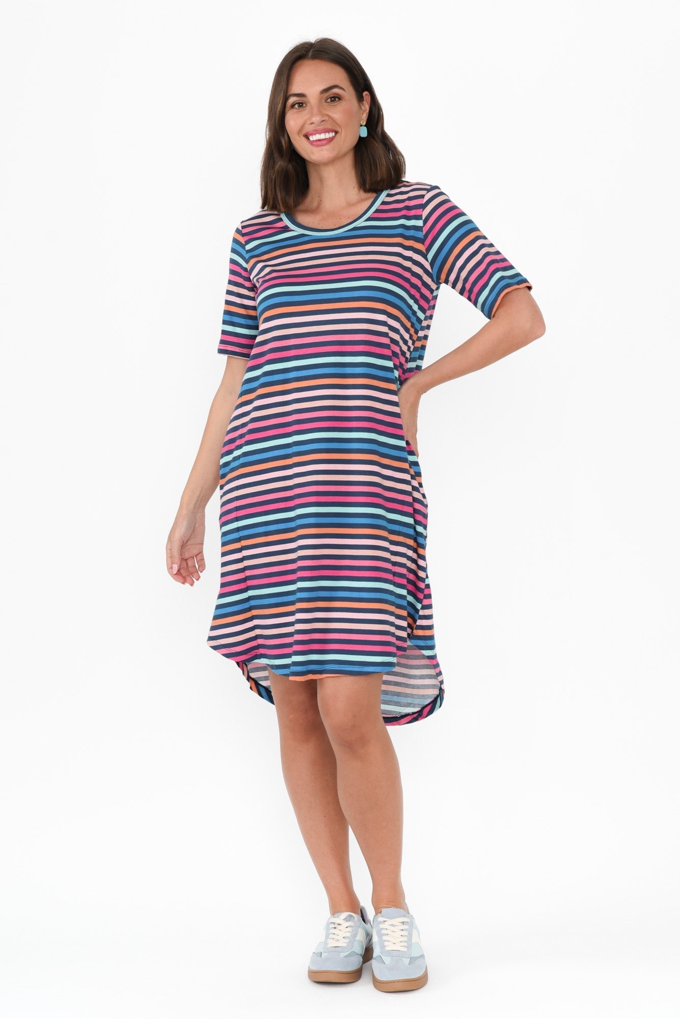 Nyree Blue Stripe Hi Lo Cotton Dress
