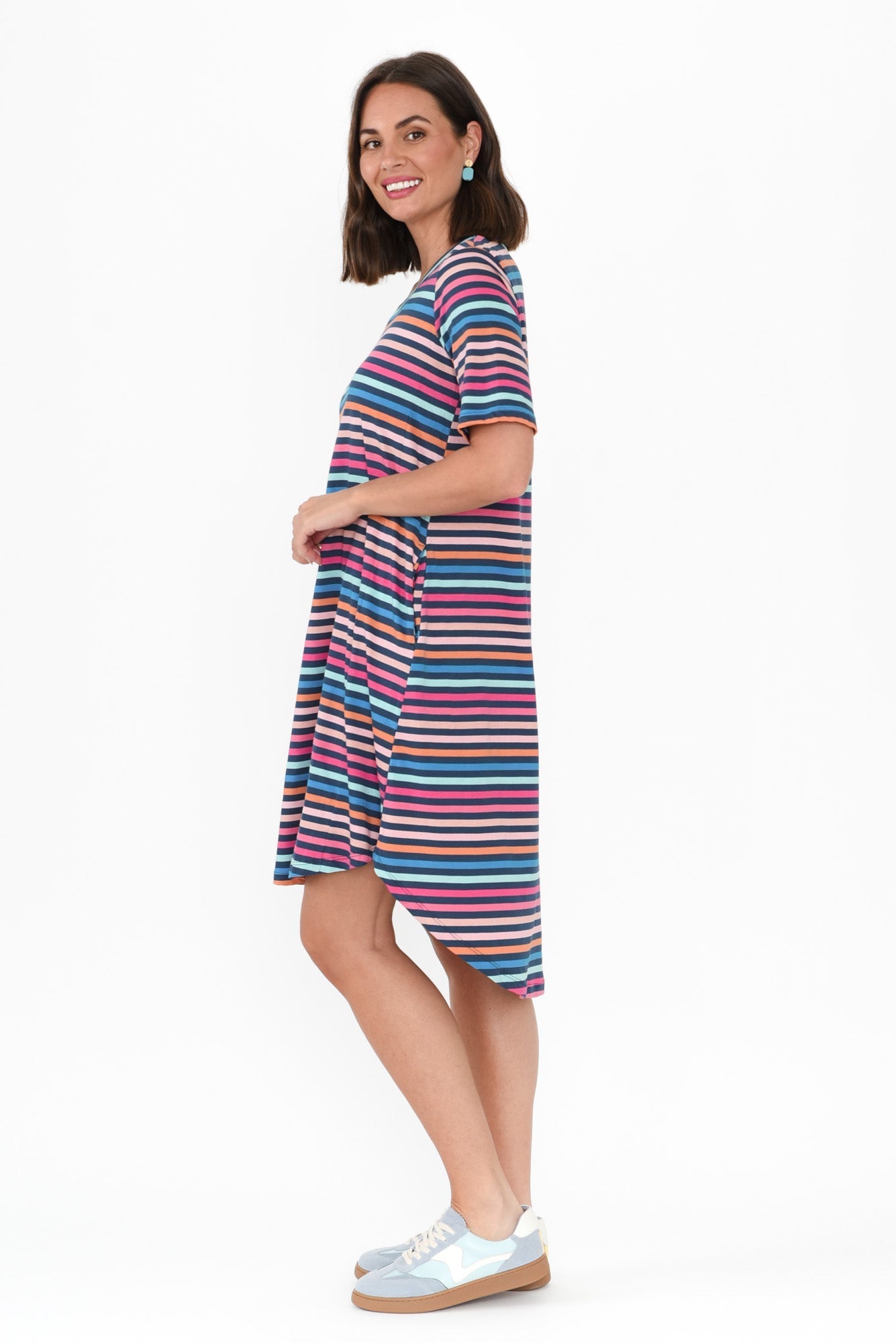 Nyree Blue Stripe Hi Lo Cotton Dress