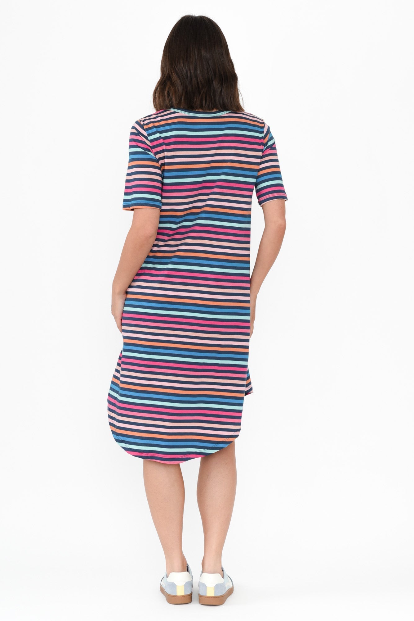 Nyree Blue Stripe Hi Lo Cotton Dress