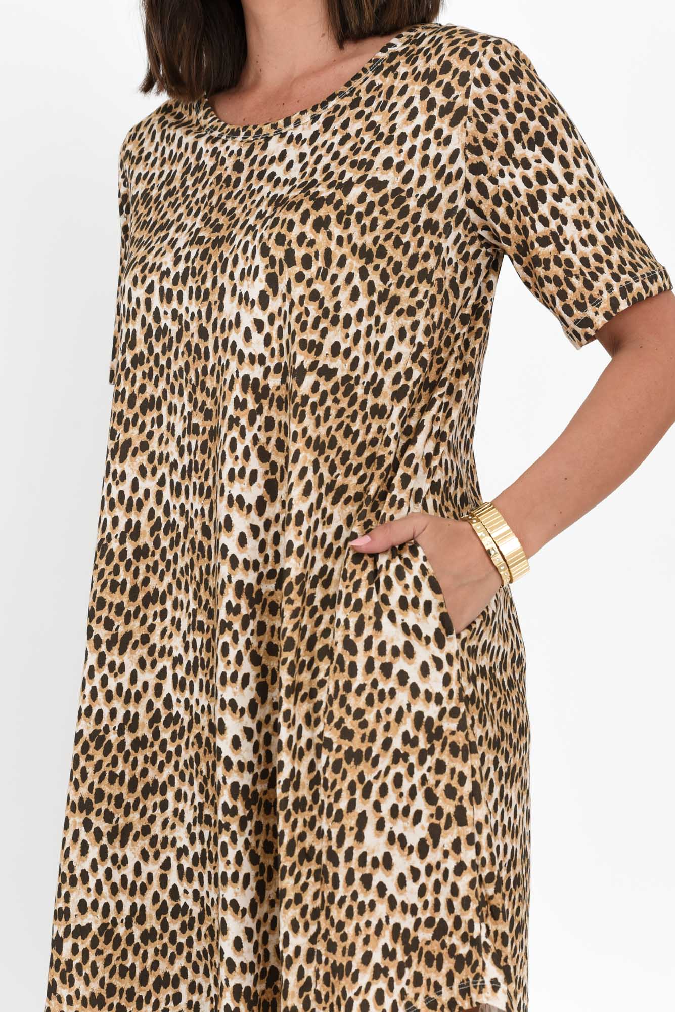 Nyree Brown Leopard Hi Lo Cotton Dress