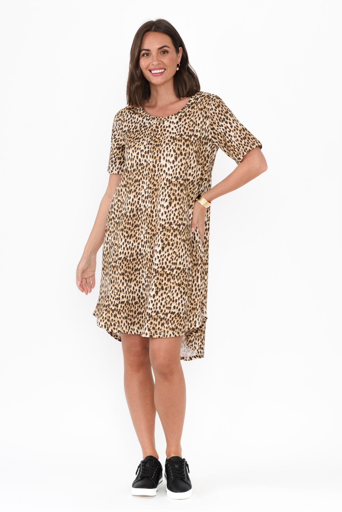 Nyree Brown Leopard Hi Lo Cotton Dress