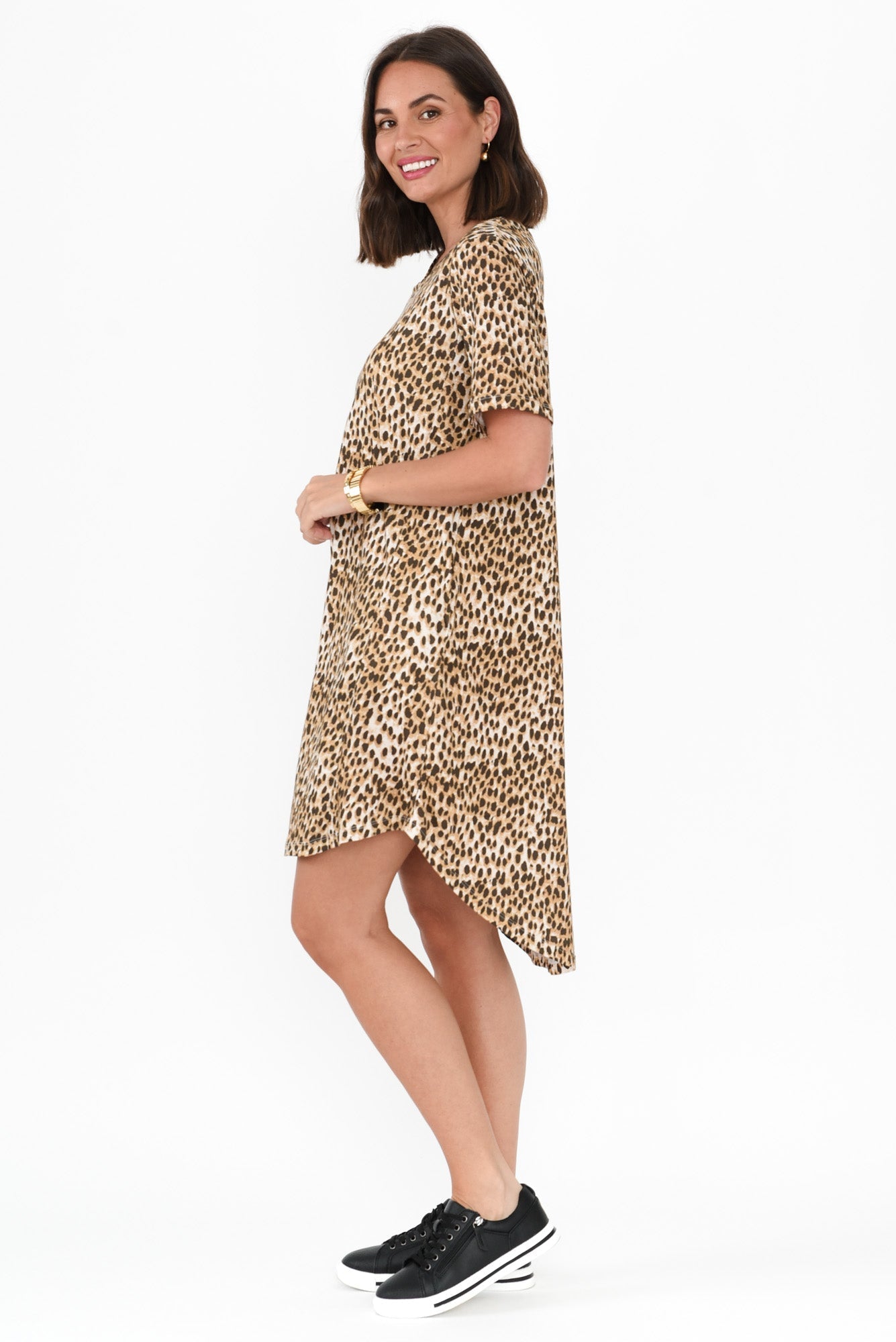 Nyree Brown Leopard Hi Lo Cotton Dress