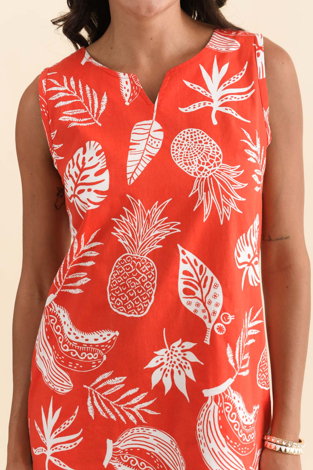 Odell Red Tropical Cotton Pocket Dress