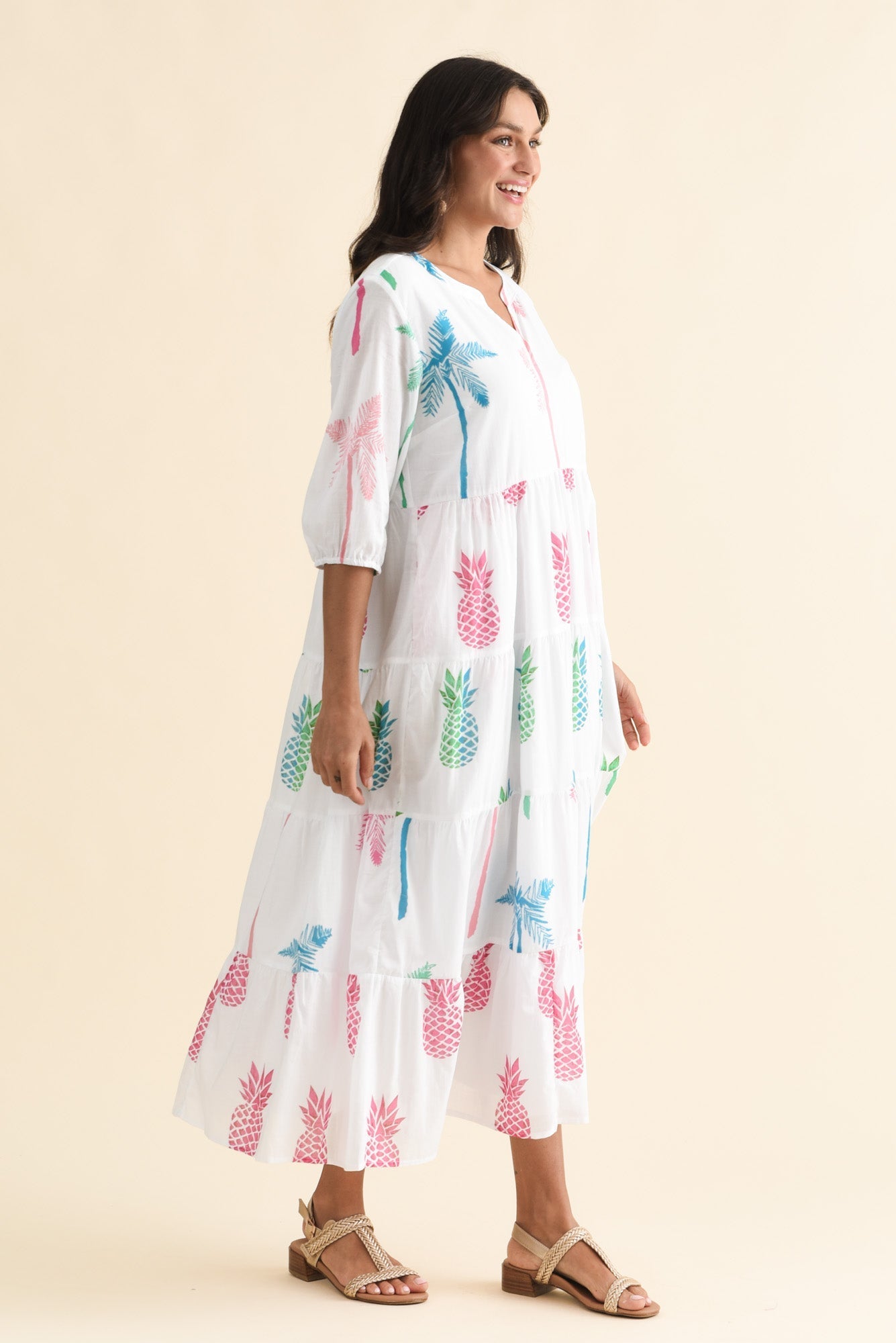 Oren White Tropical Cotton Tier Dress