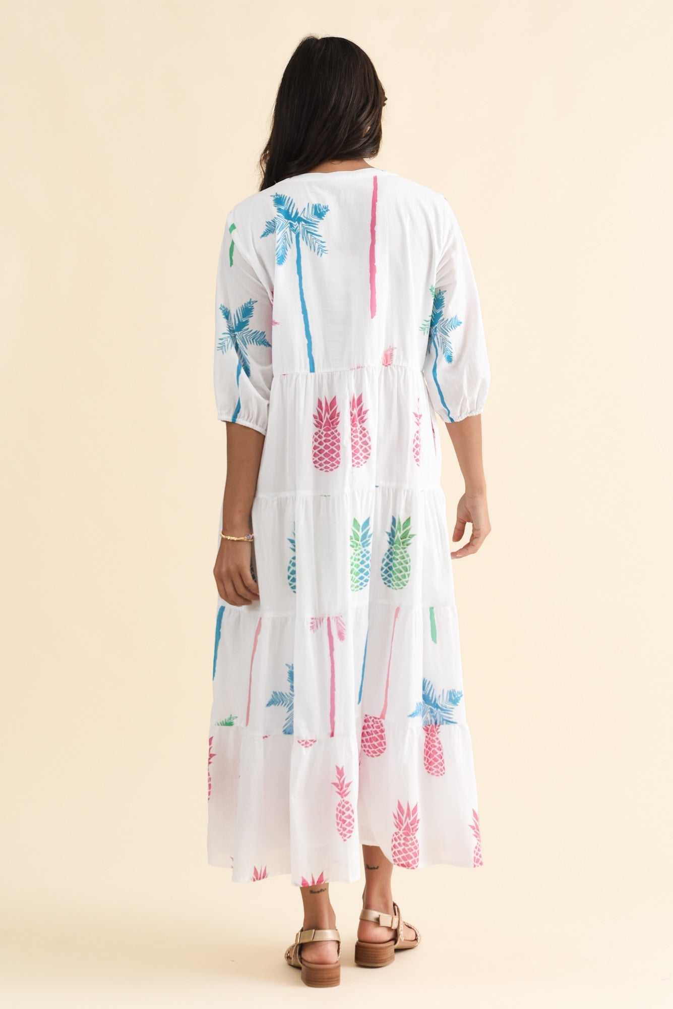 Oren White Tropical Cotton Tier Dress