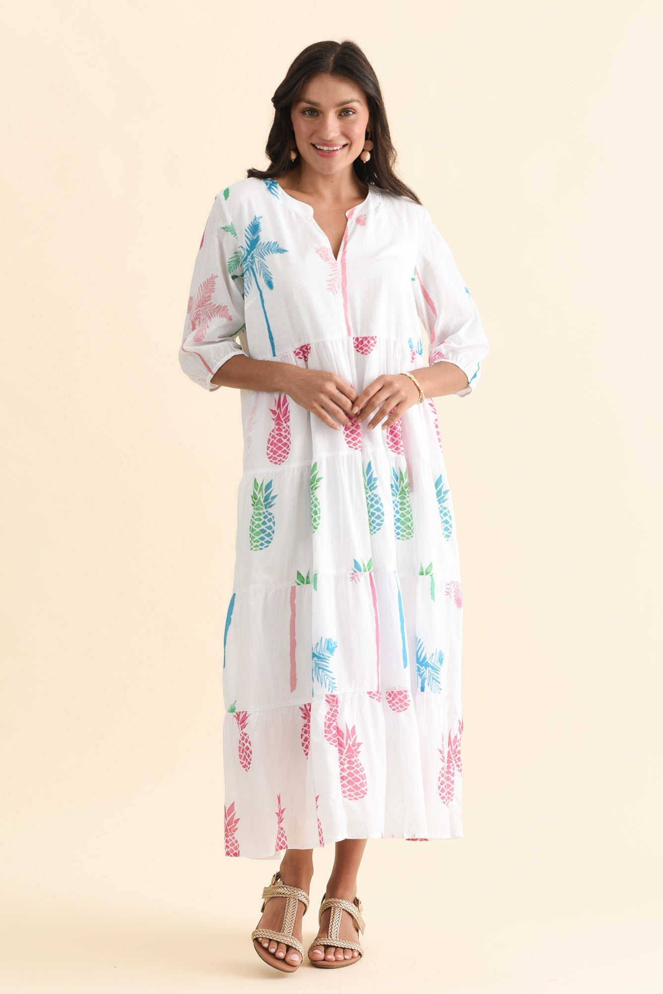 Oren White Tropical Cotton Tier Dress