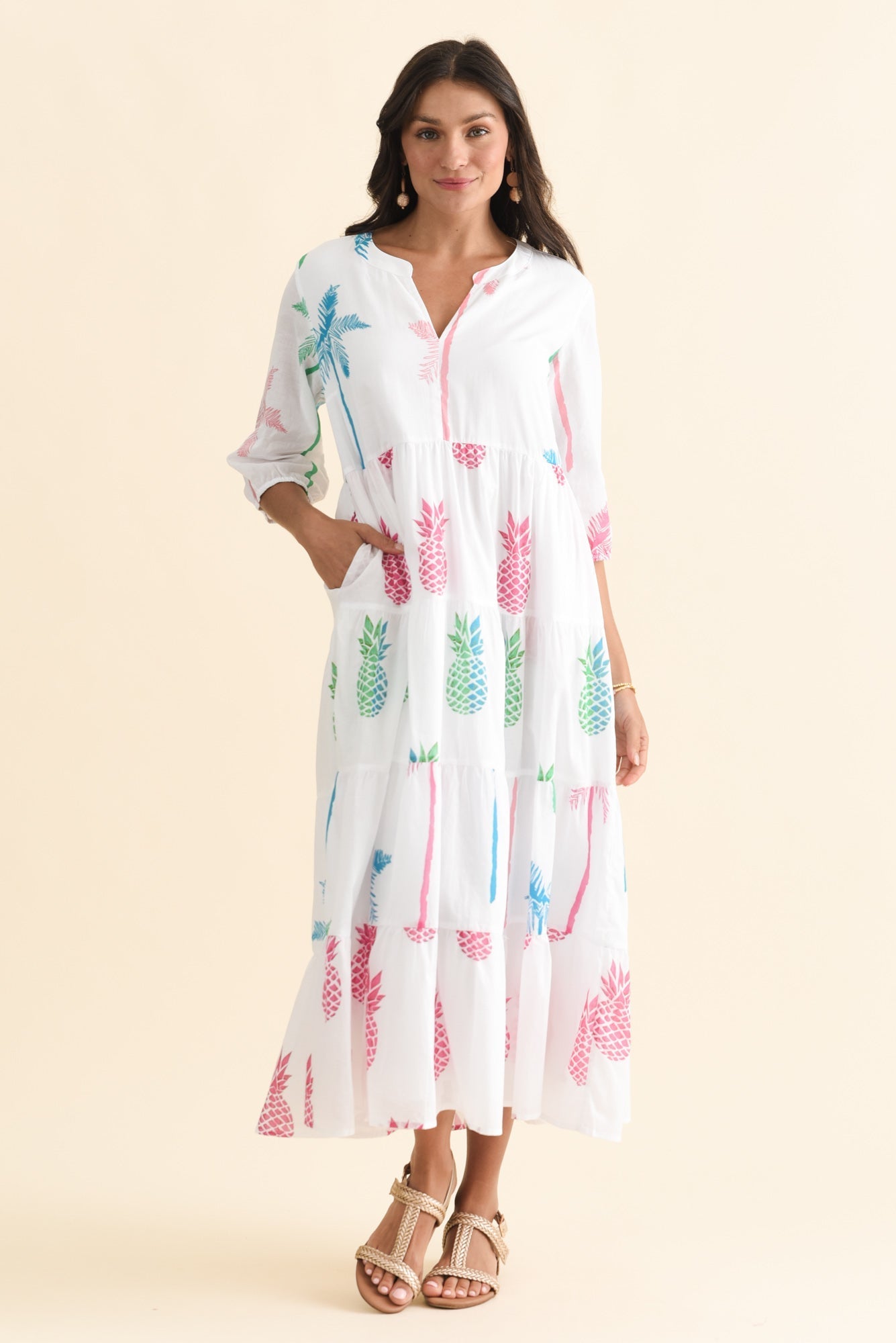 Oren White Tropical Cotton Tier Dress