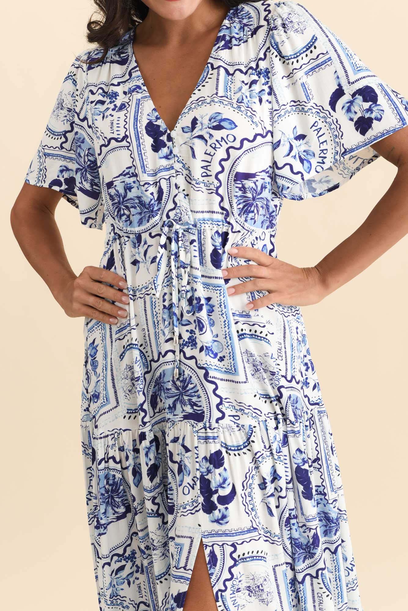 Orson Blue Mosaic Tier Dress