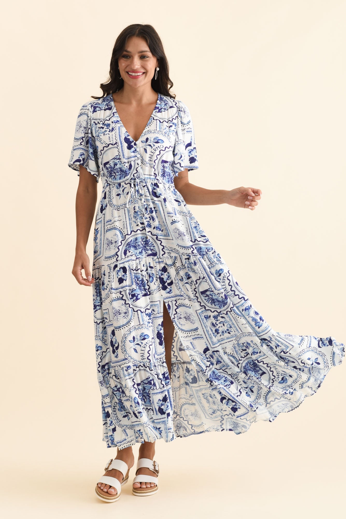 Orson Blue Mosaic Tier Dress