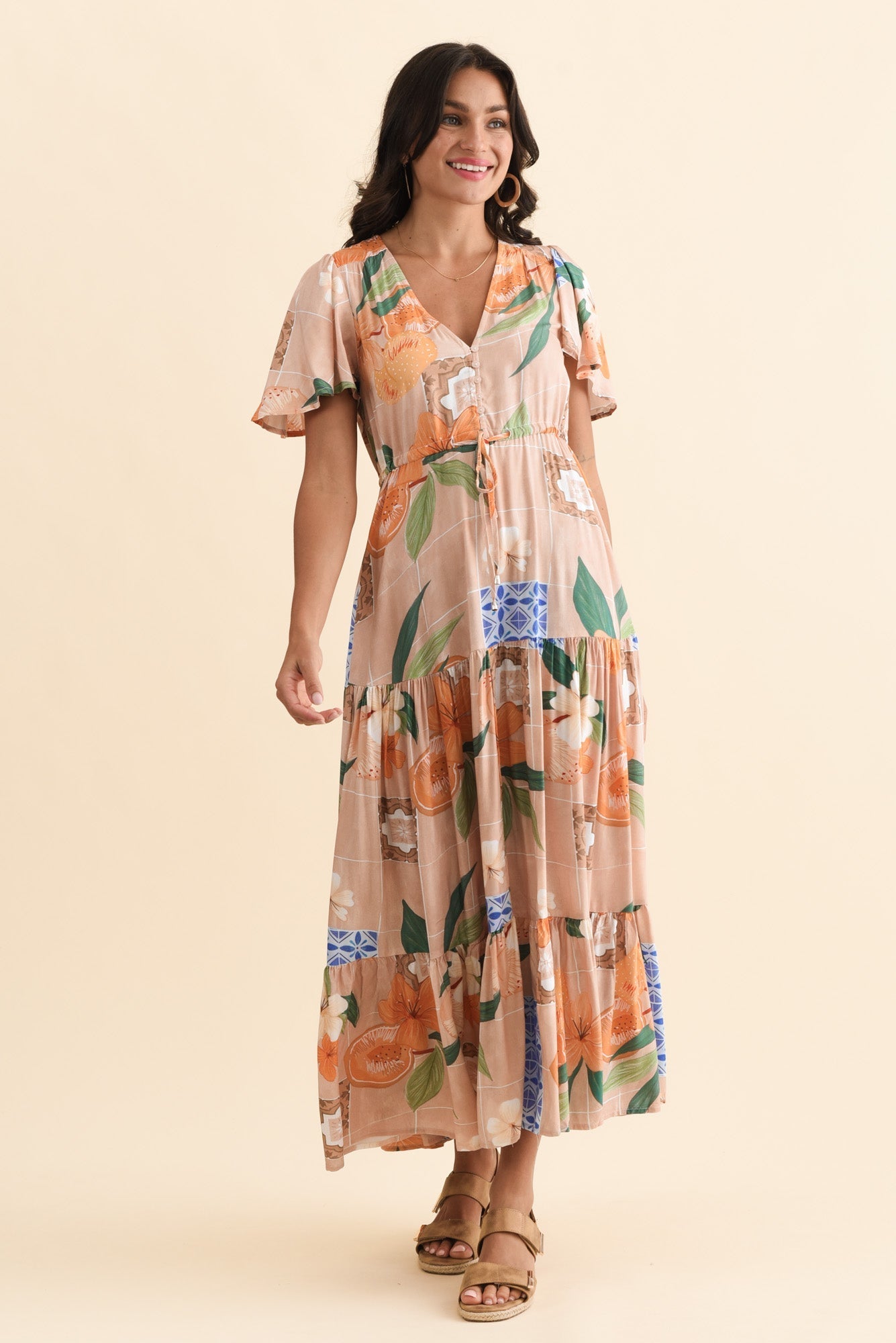 Orson Apricot Floral Tier Dress