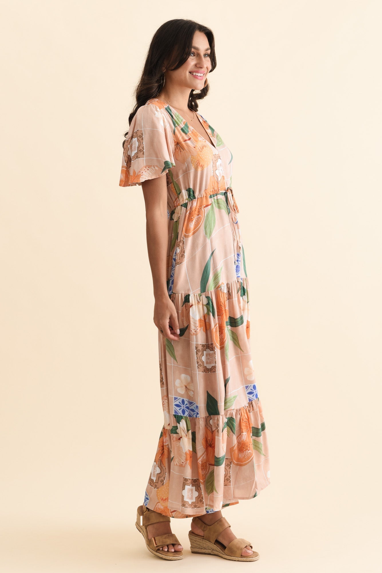 Orson Apricot Floral Tier Dress