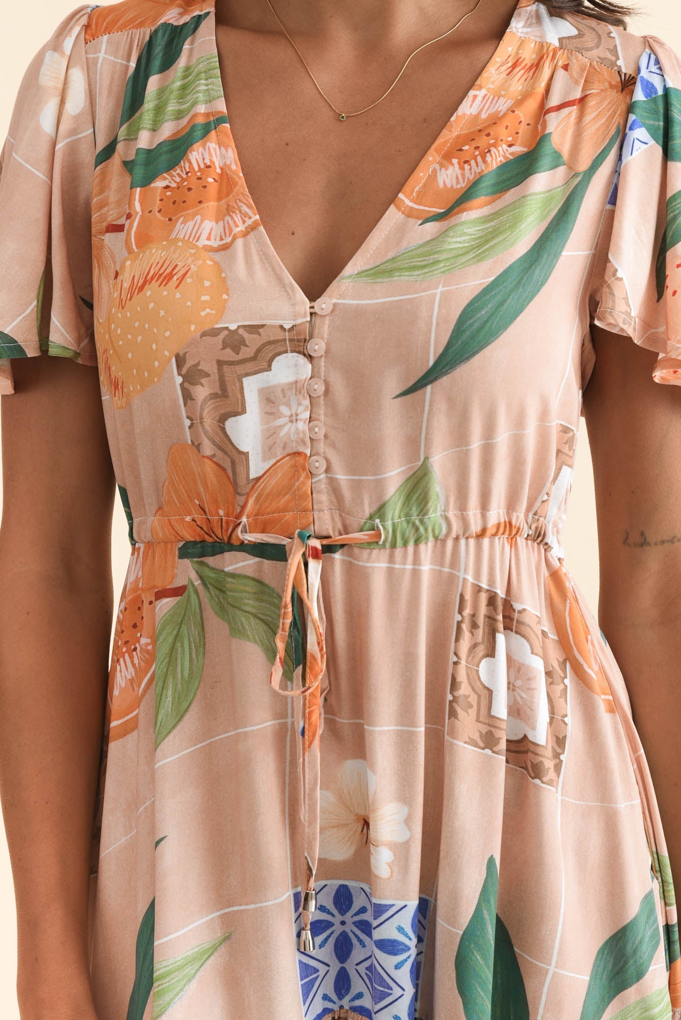 Orson Apricot Floral Tier Dress