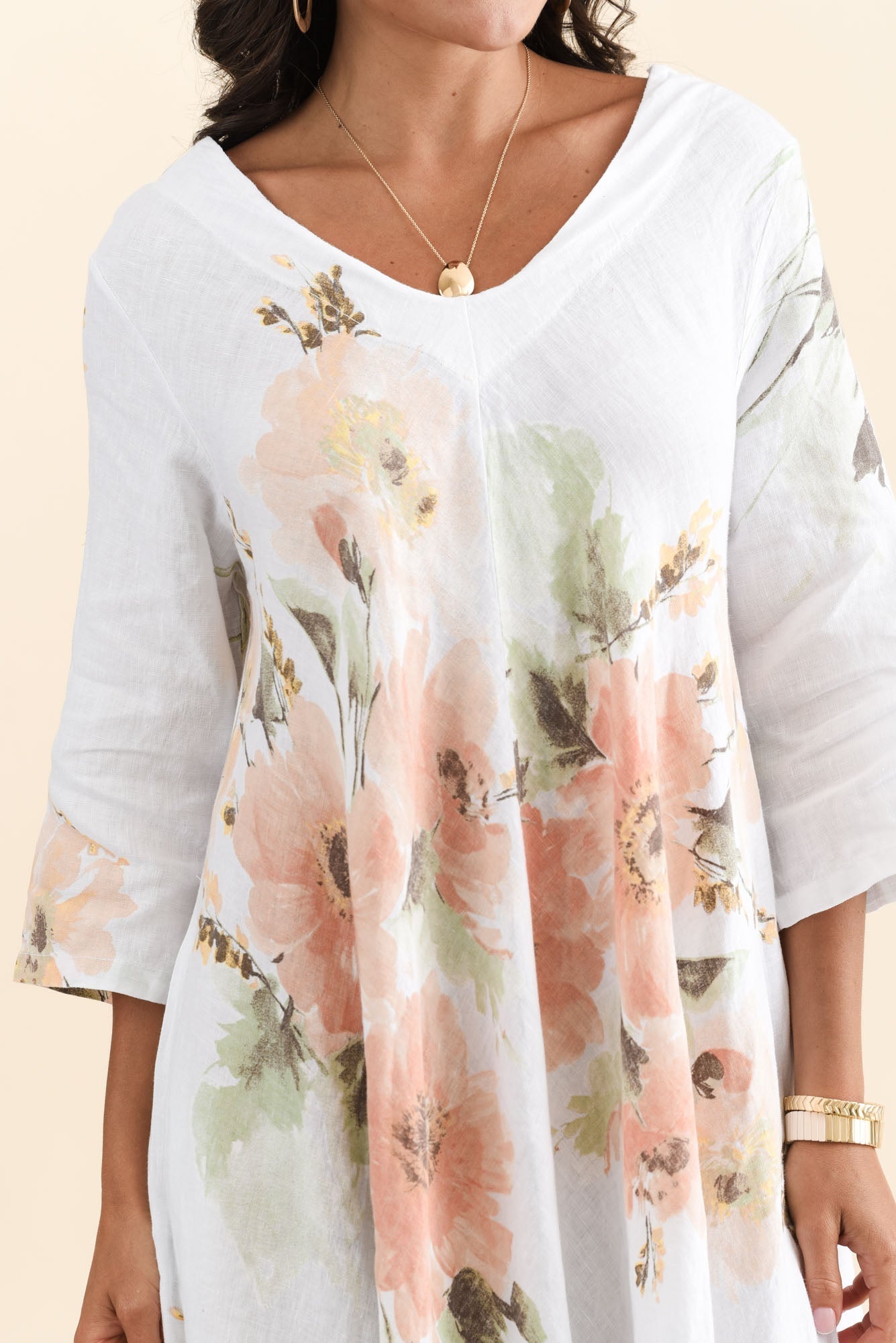Oscar White Floral Linen Maxi Dress
