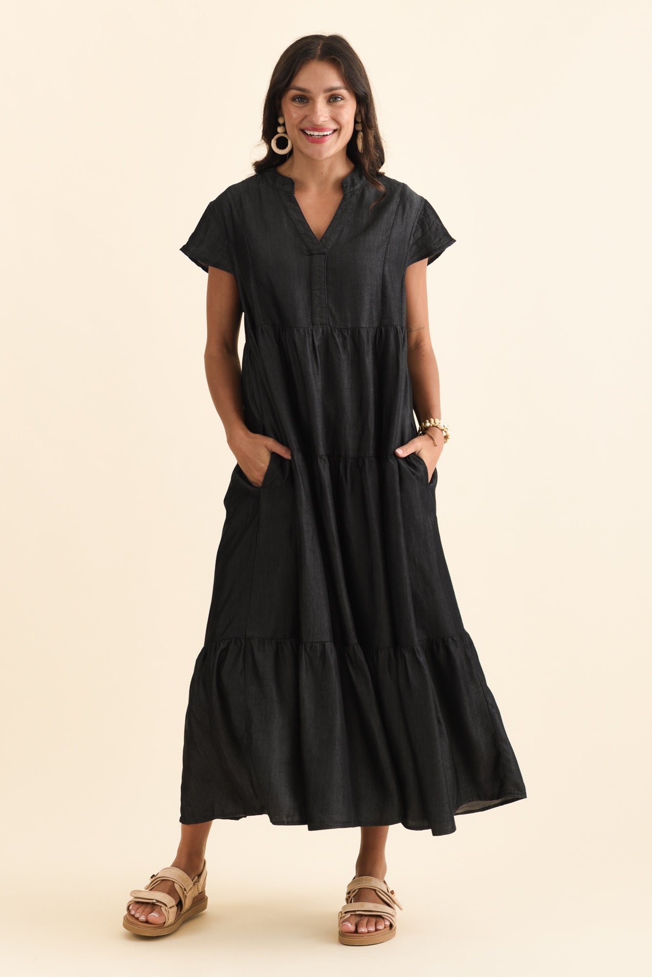 Oxford Blue Tencel Tier Dress