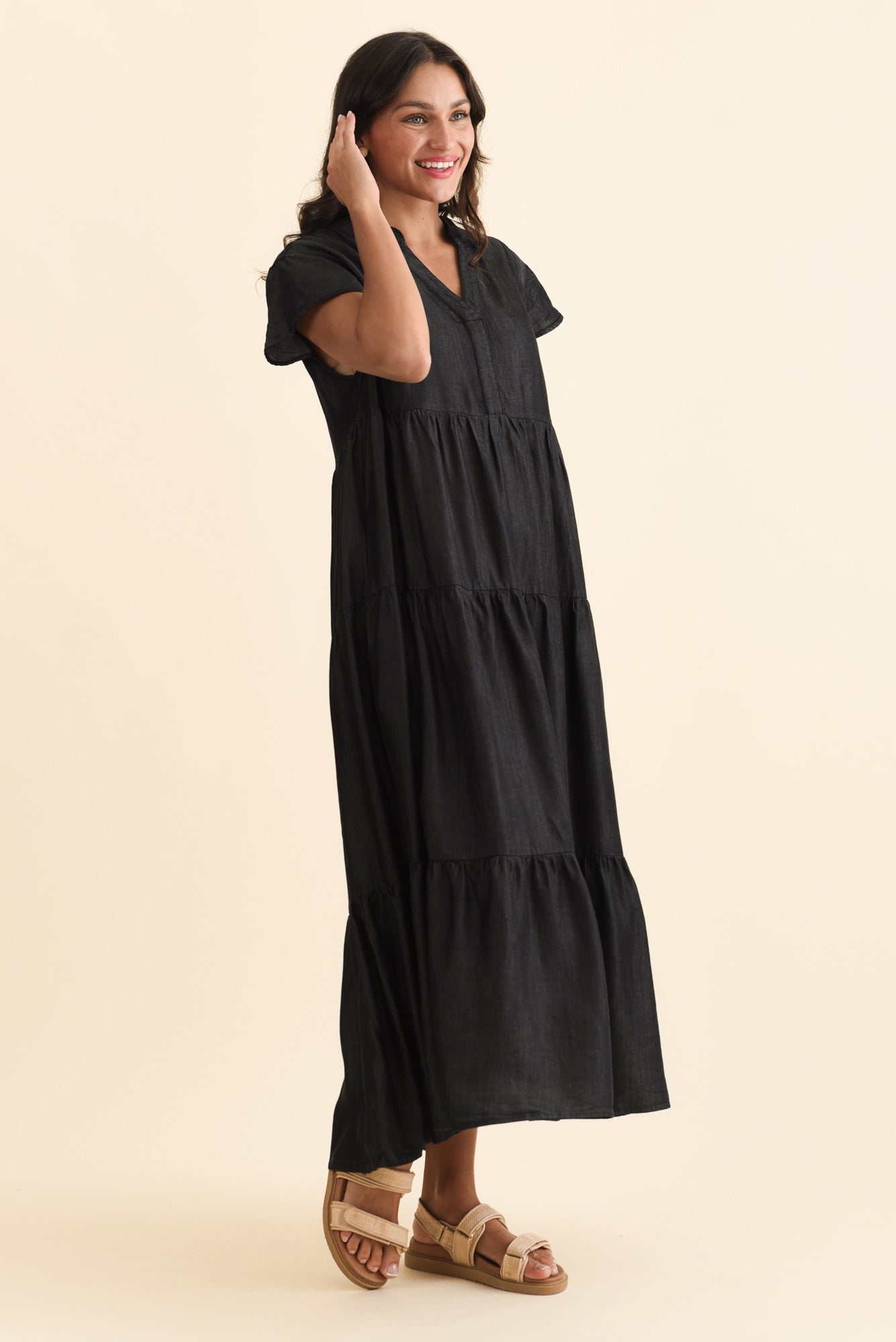 Oxford Blue Tencel Tier Dress