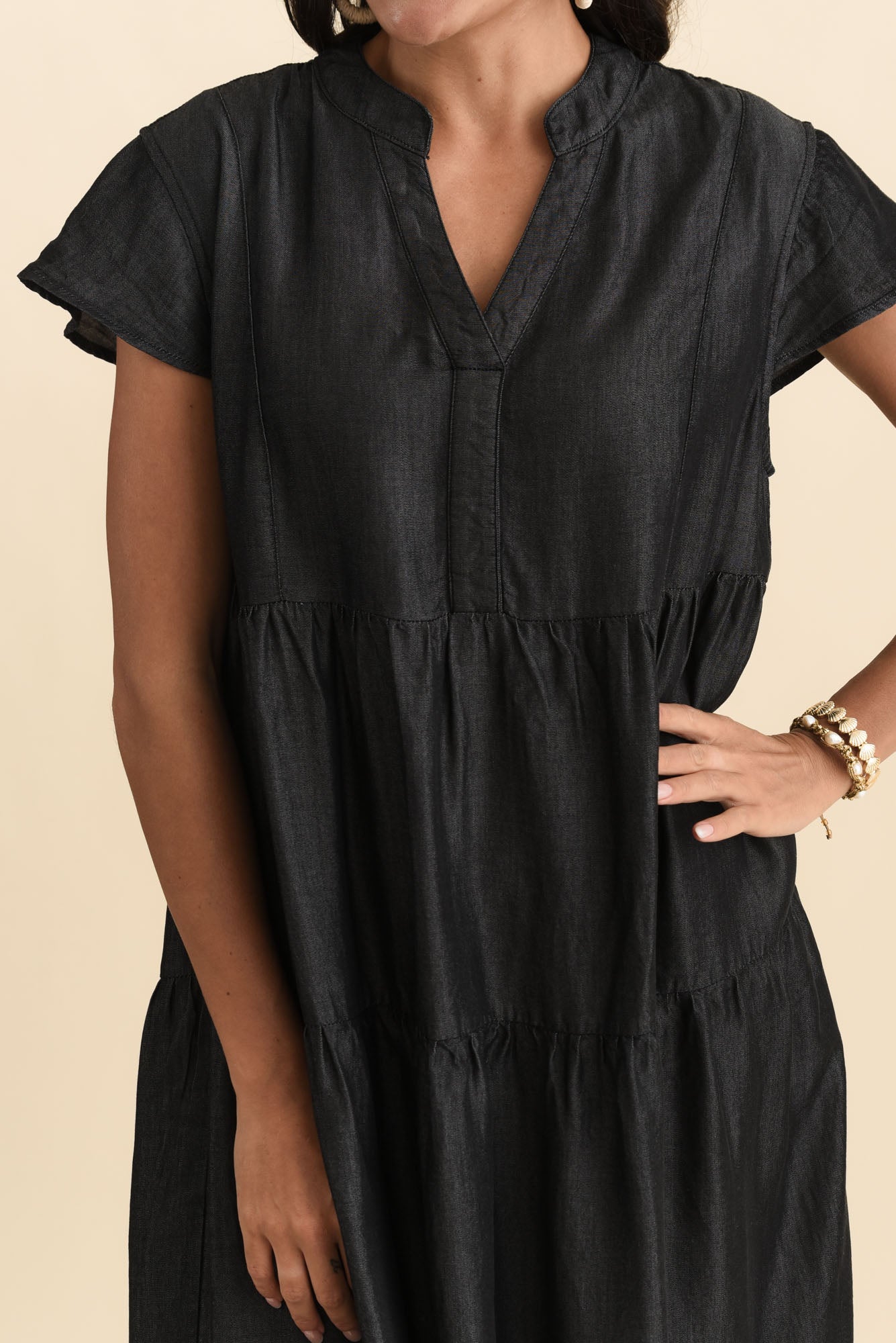 Oxford Blue Tencel Tier Dress