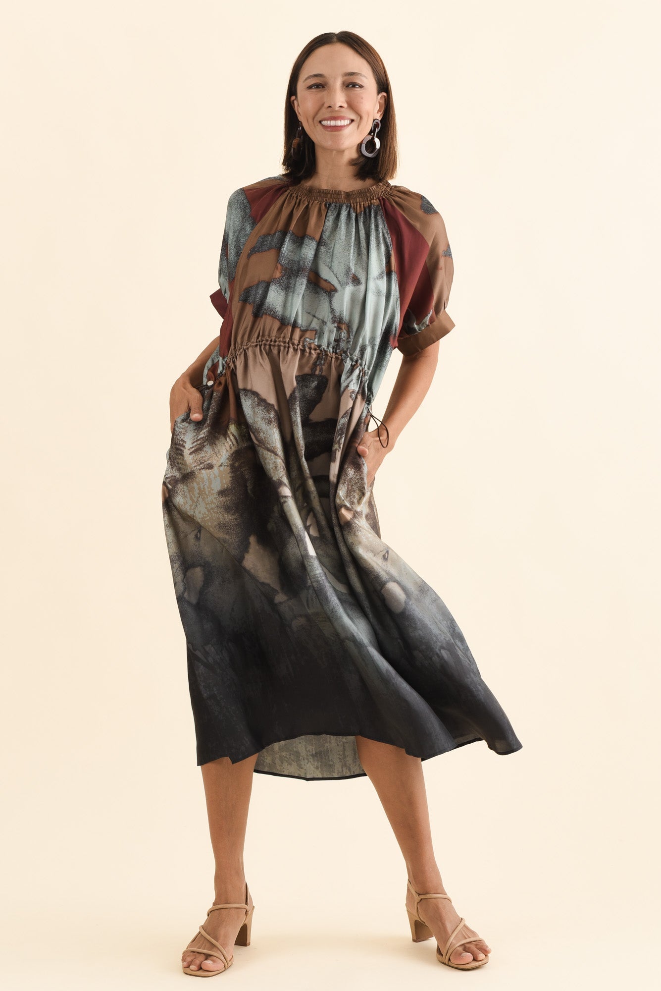 Palisades Mocha Floral Silk Dress