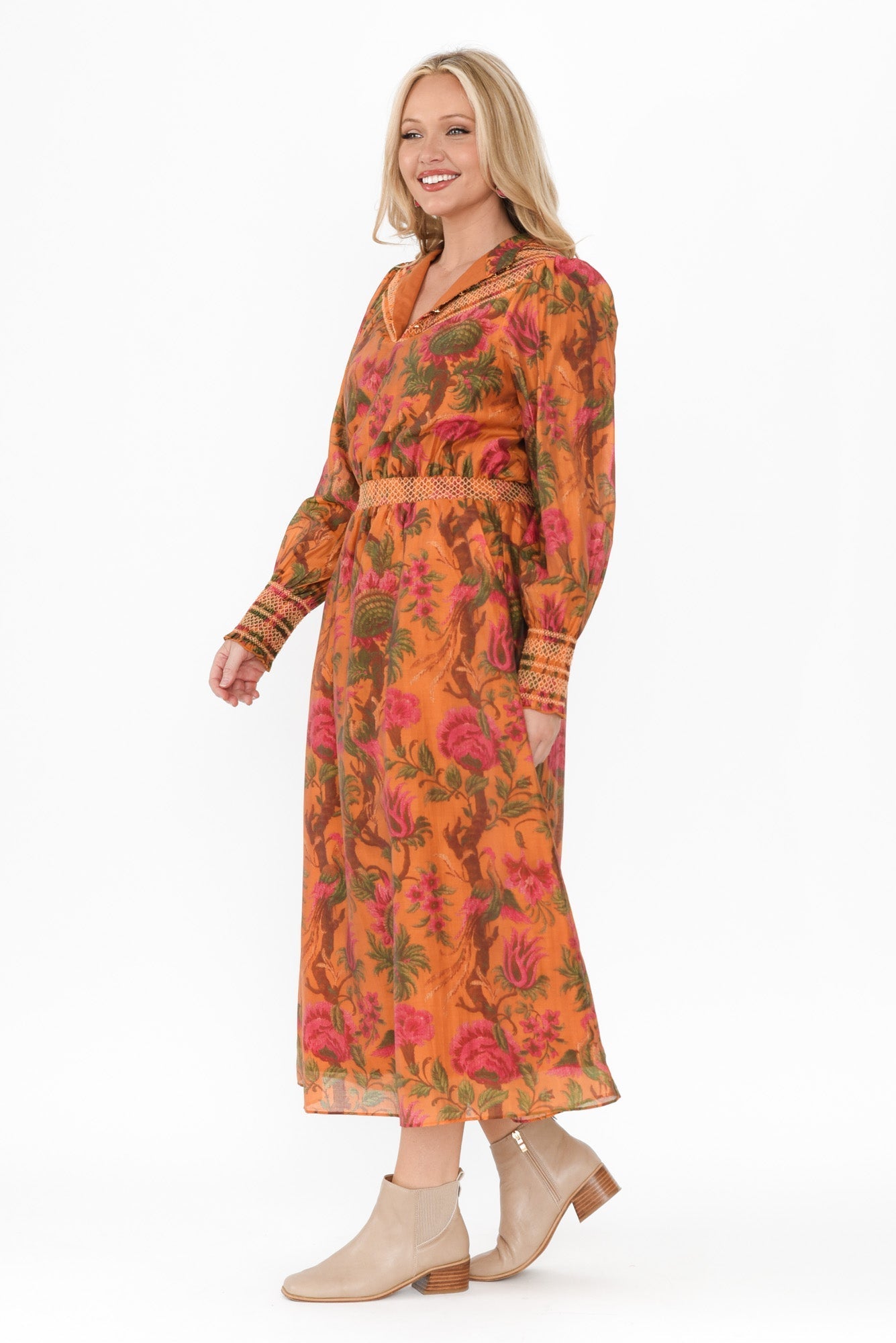 Panama Orange Floral Button Dress