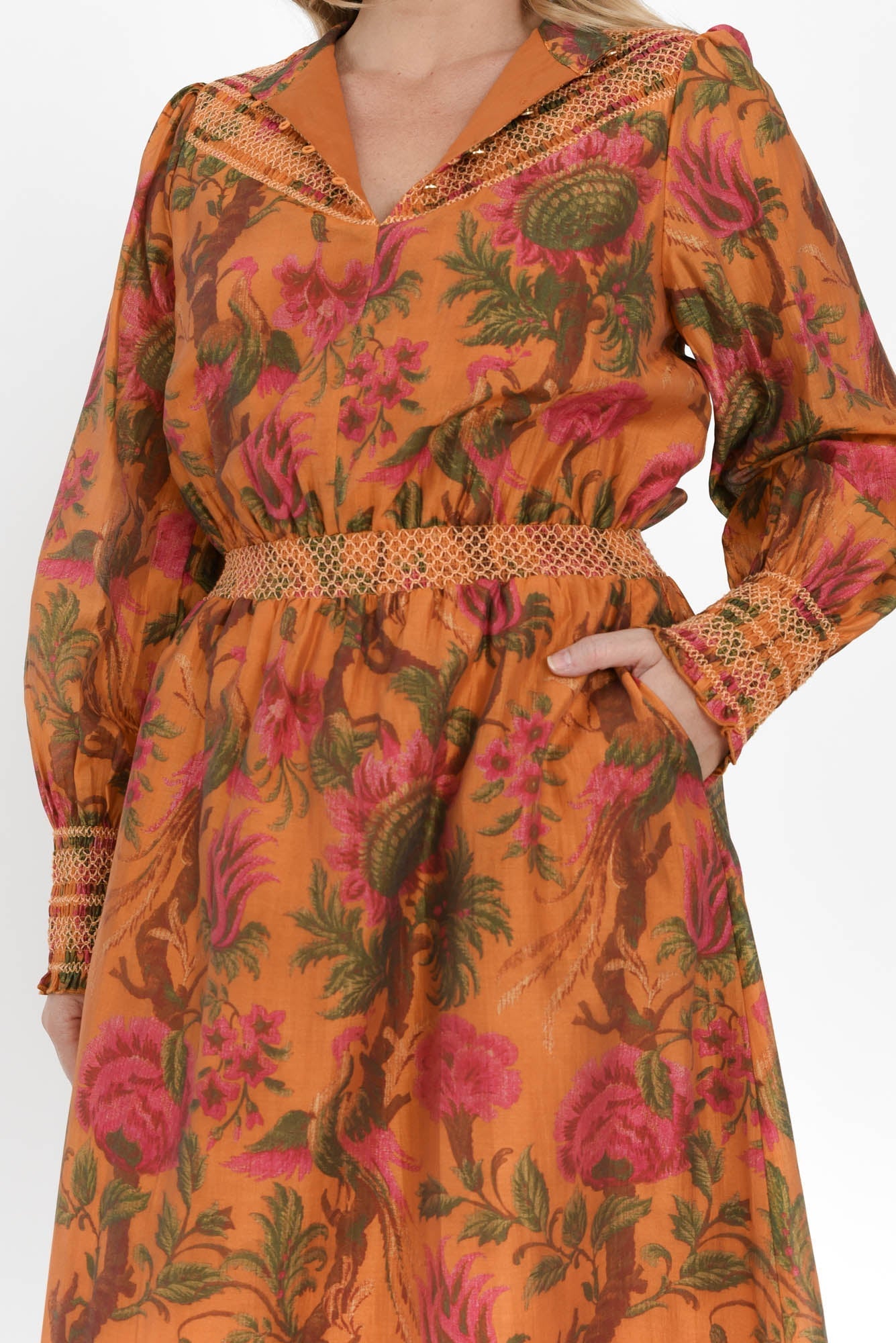 Panama Orange Floral Button Dress