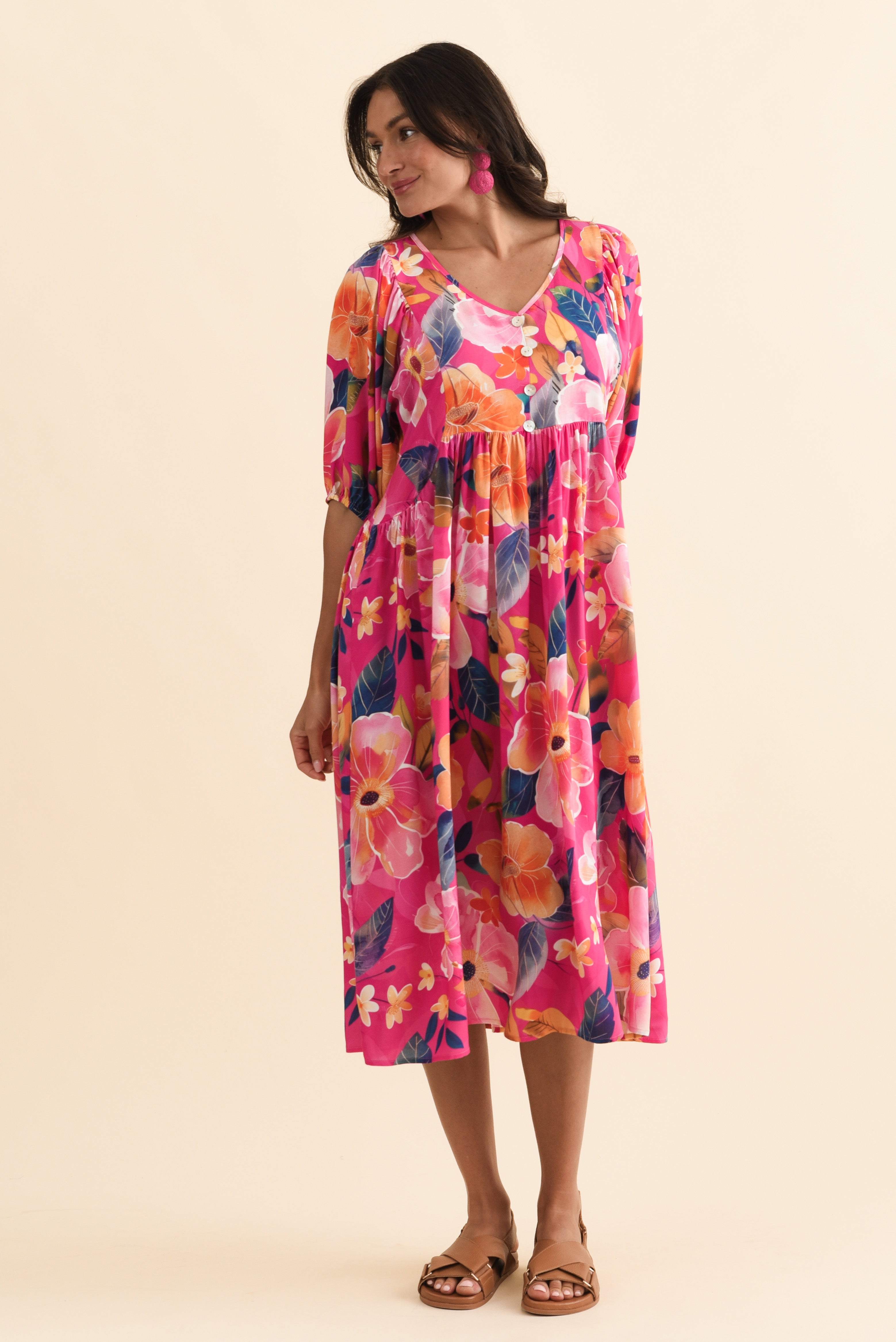 Pansy Pink Floral Pocket Dress