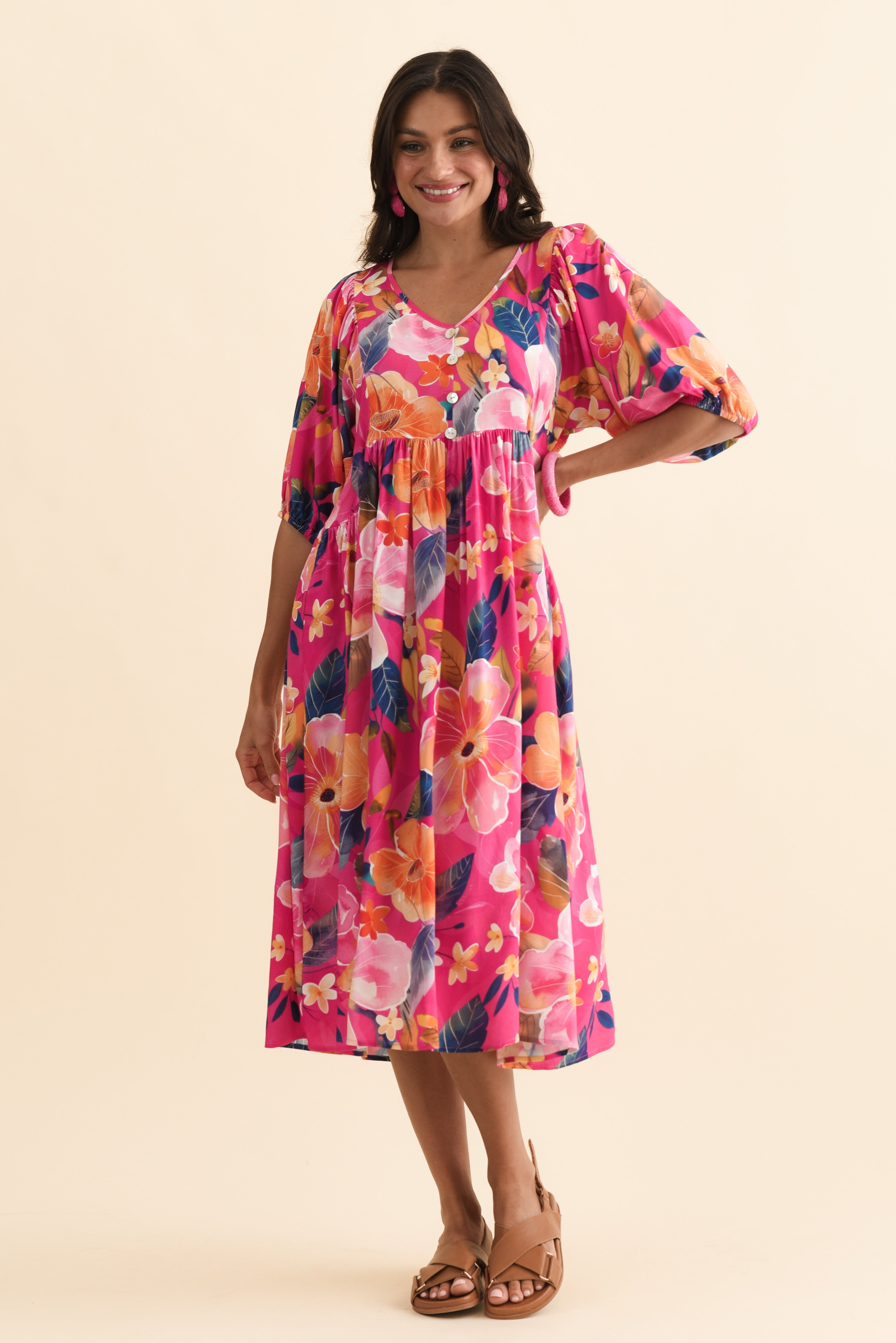 Pansy Pink Floral Pocket Dress