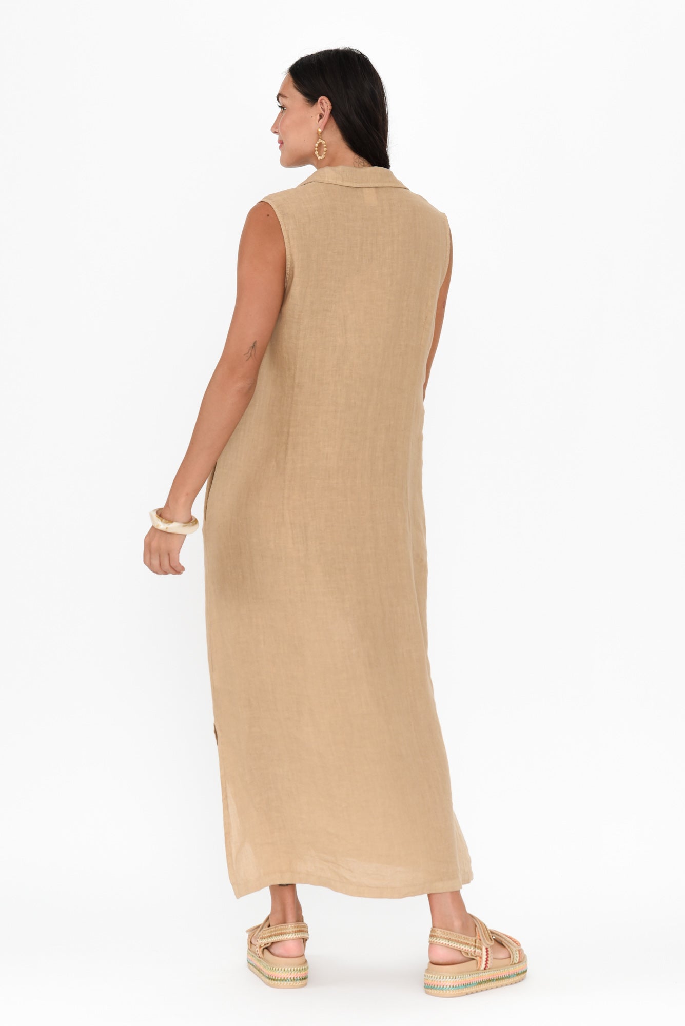 Perla Mocha Linen Button Dress