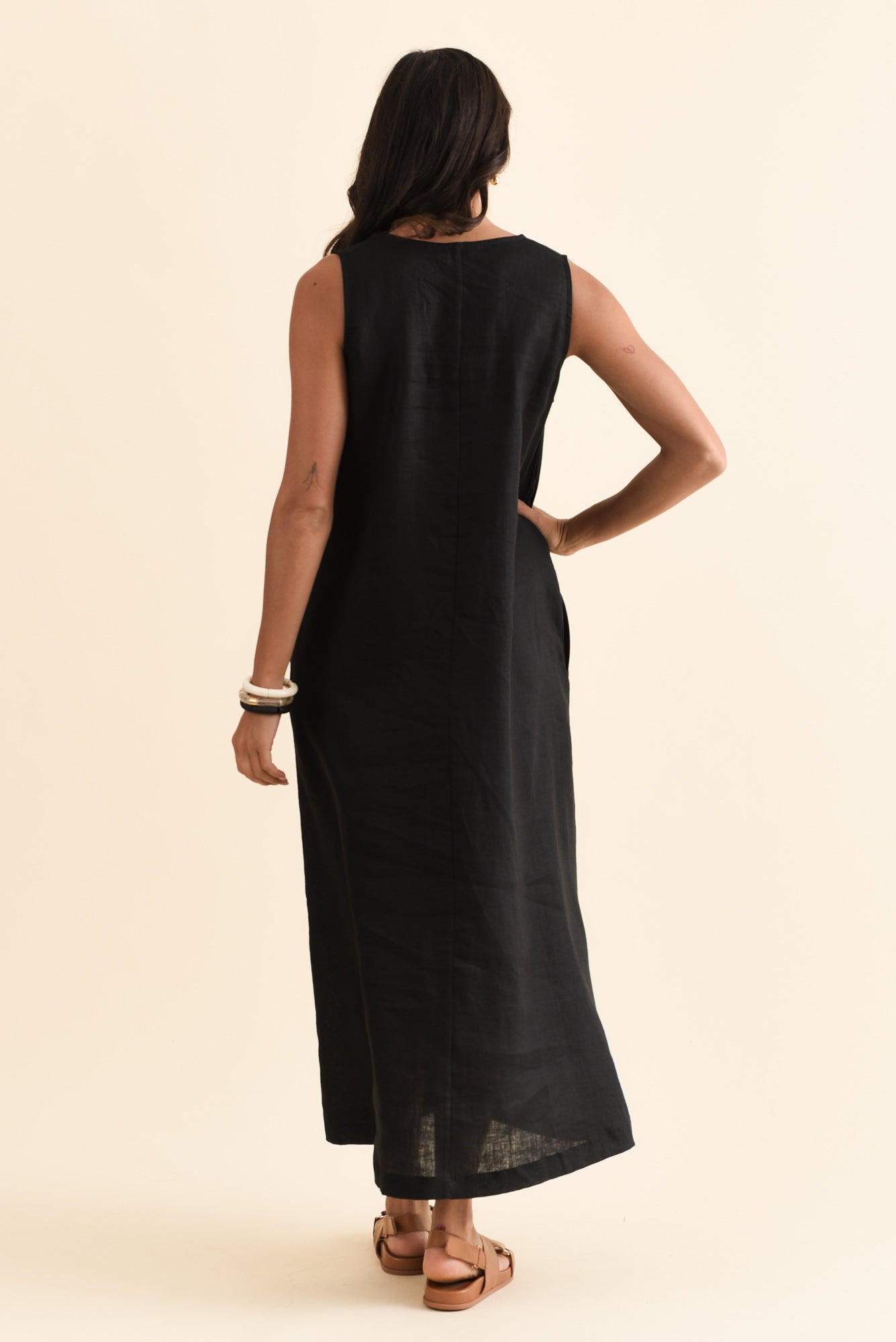 Phoebe Black Linen Midi Dress