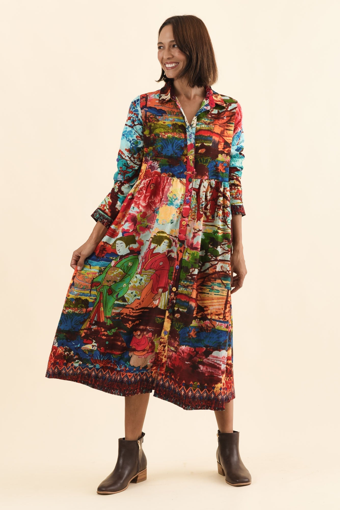 Platt Red Garden Pocket Shirt Dress