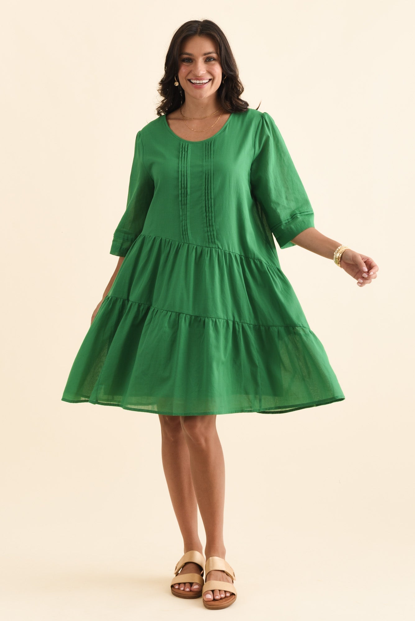 Portia Green Cotton Asymmetrical Dress