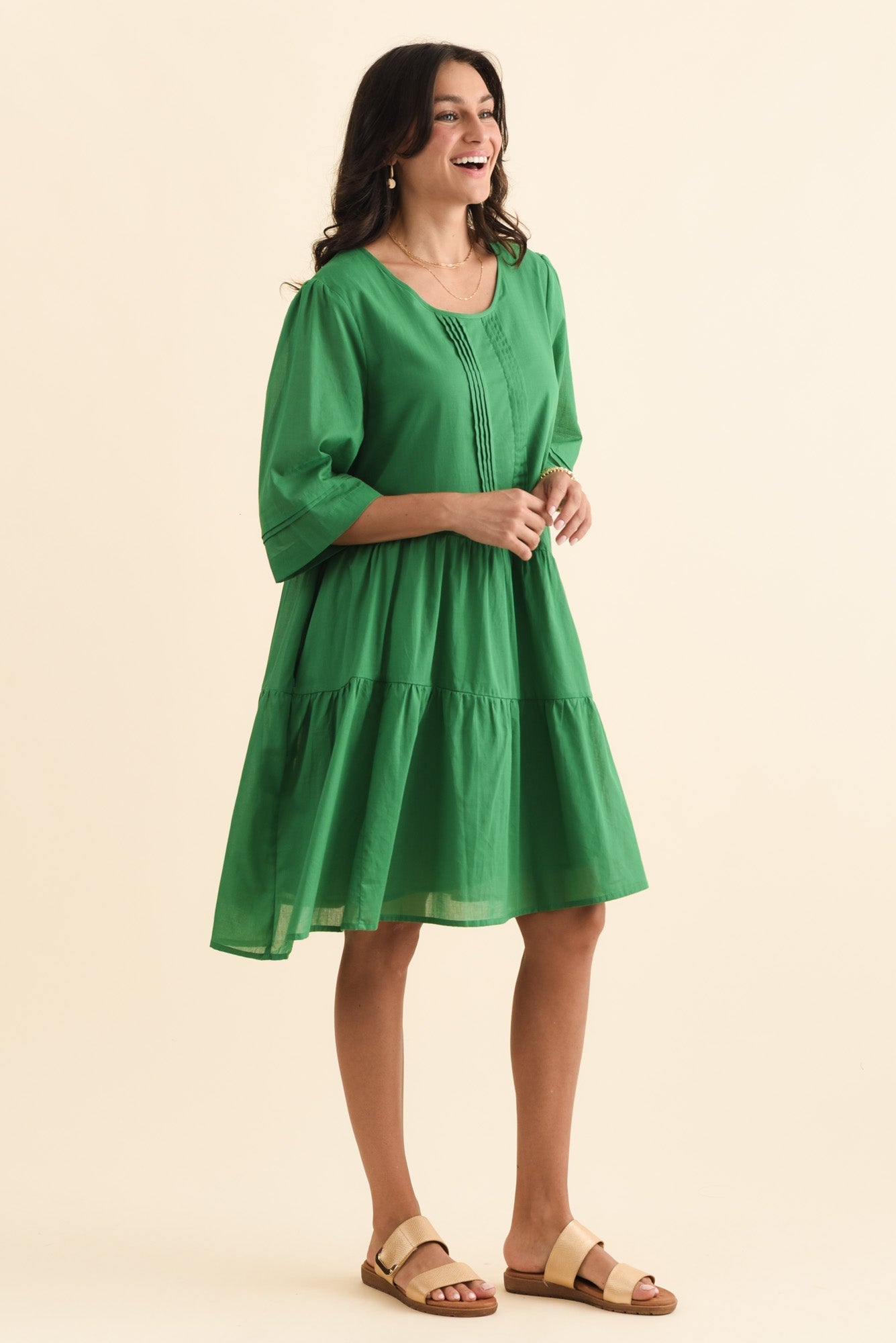Portia Green Cotton Asymmetrical Dress