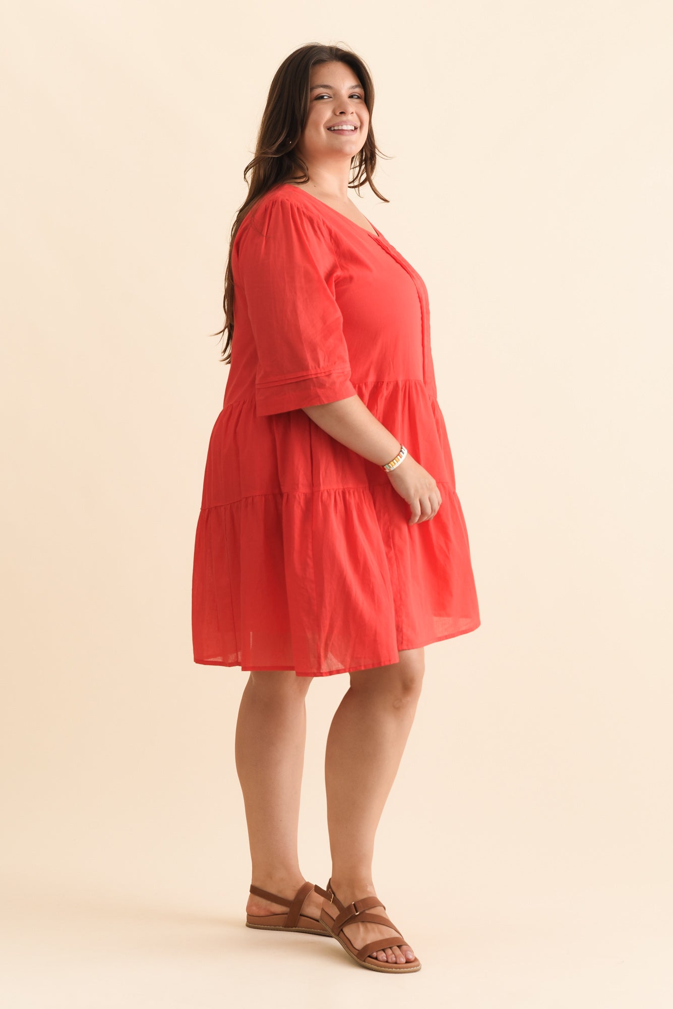 Portia Red Cotton Asymmetrical Dress