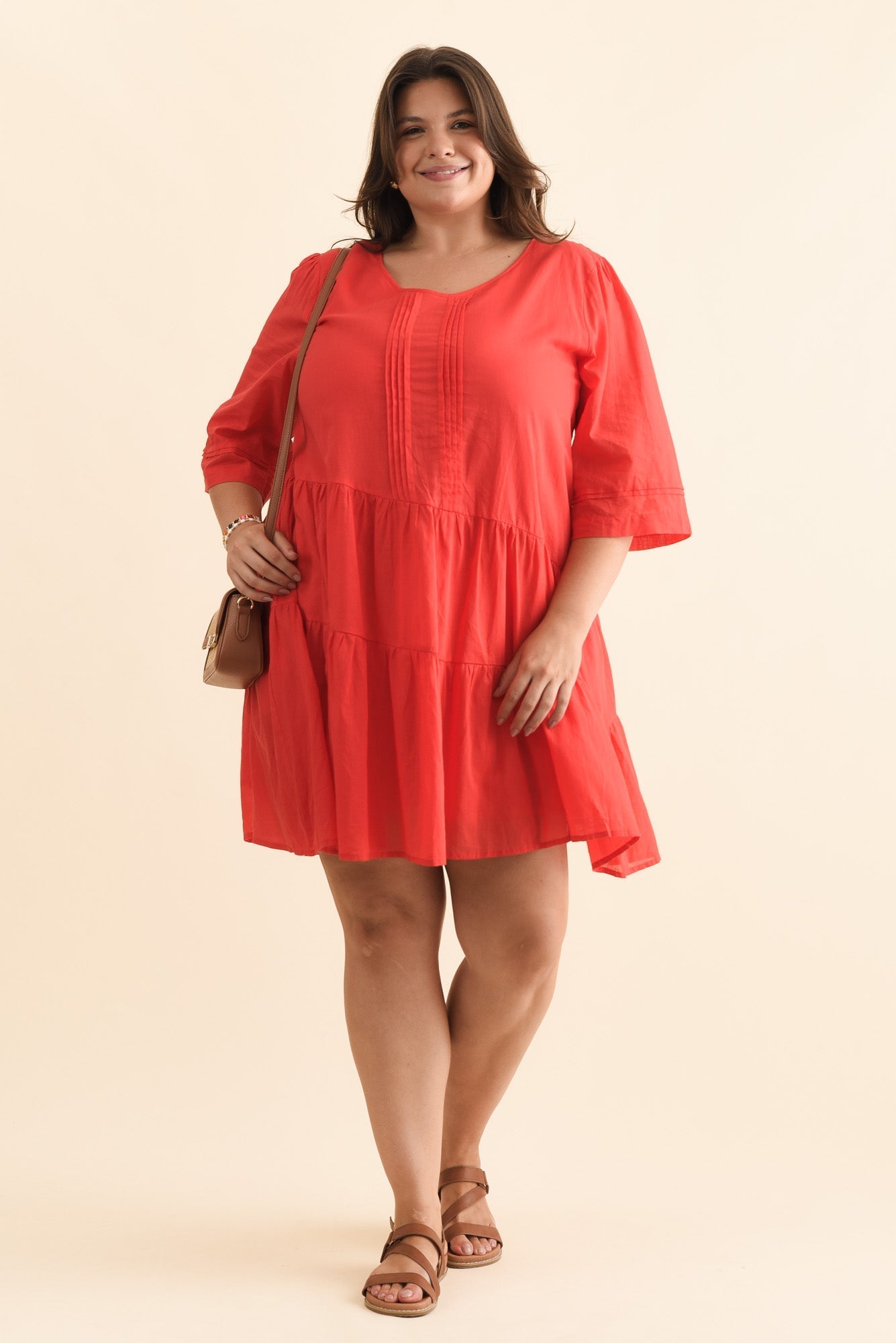 Portia Red Cotton Asymmetrical Dress