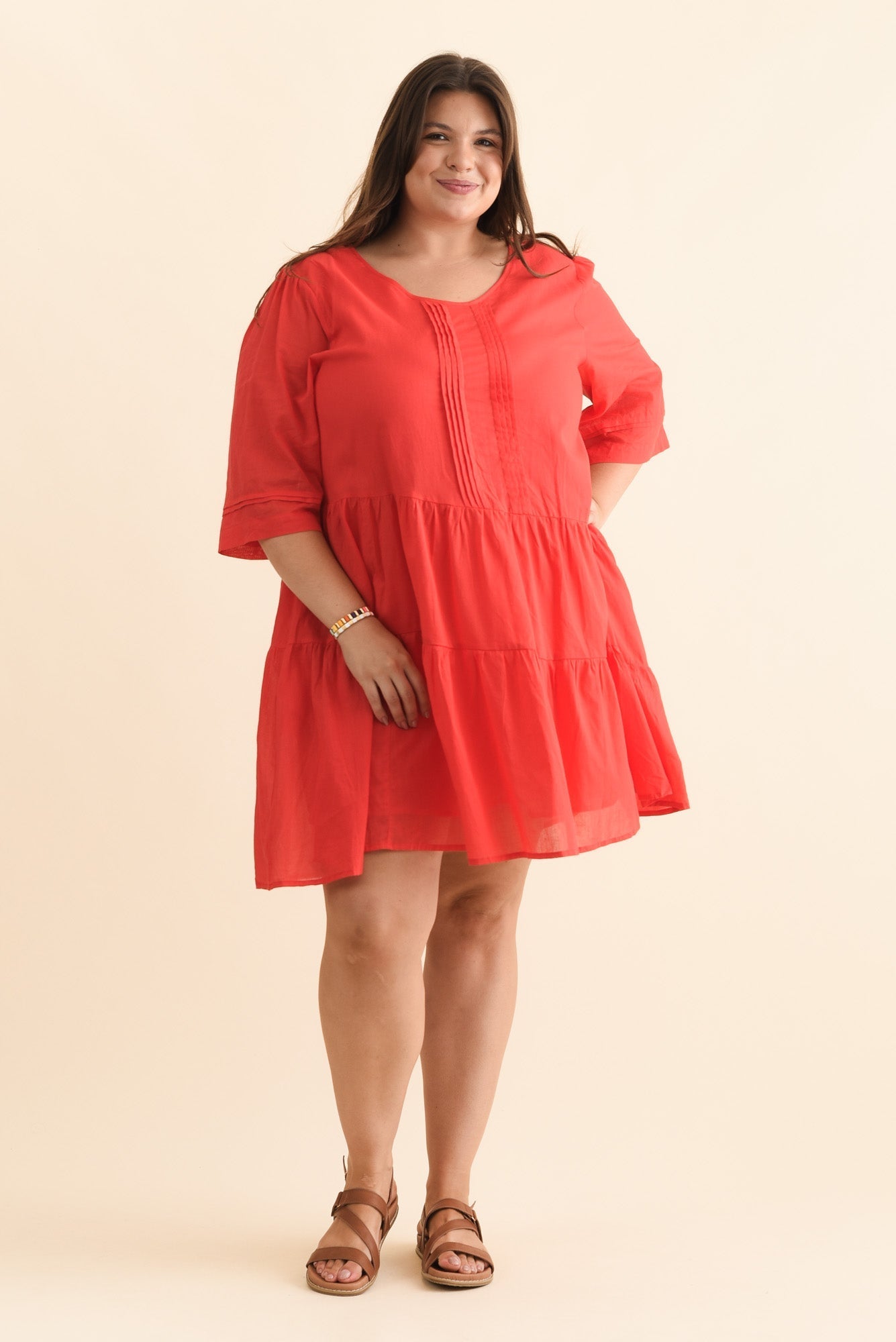Portia Red Cotton Asymmetrical Dress