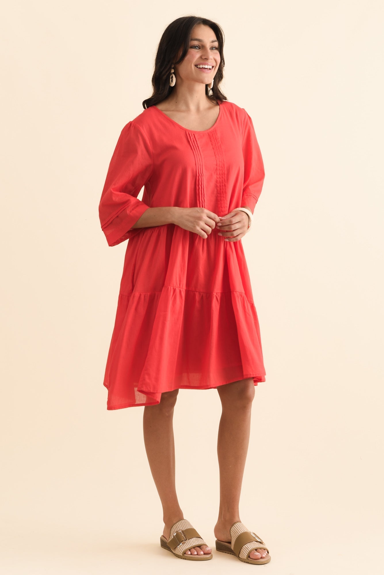 Portia Red Cotton Asymmetrical Dress