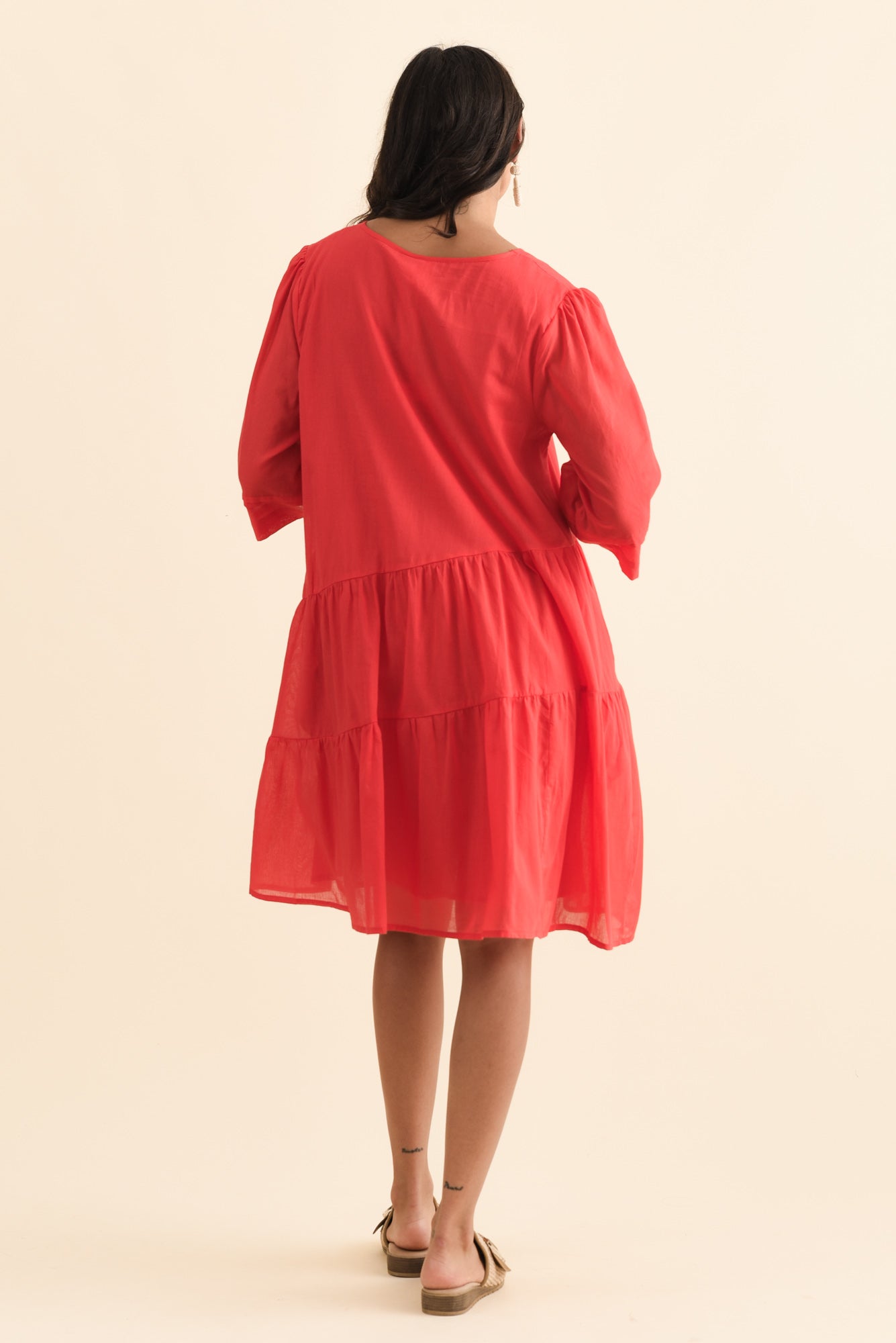 Portia Red Cotton Asymmetrical Dress
