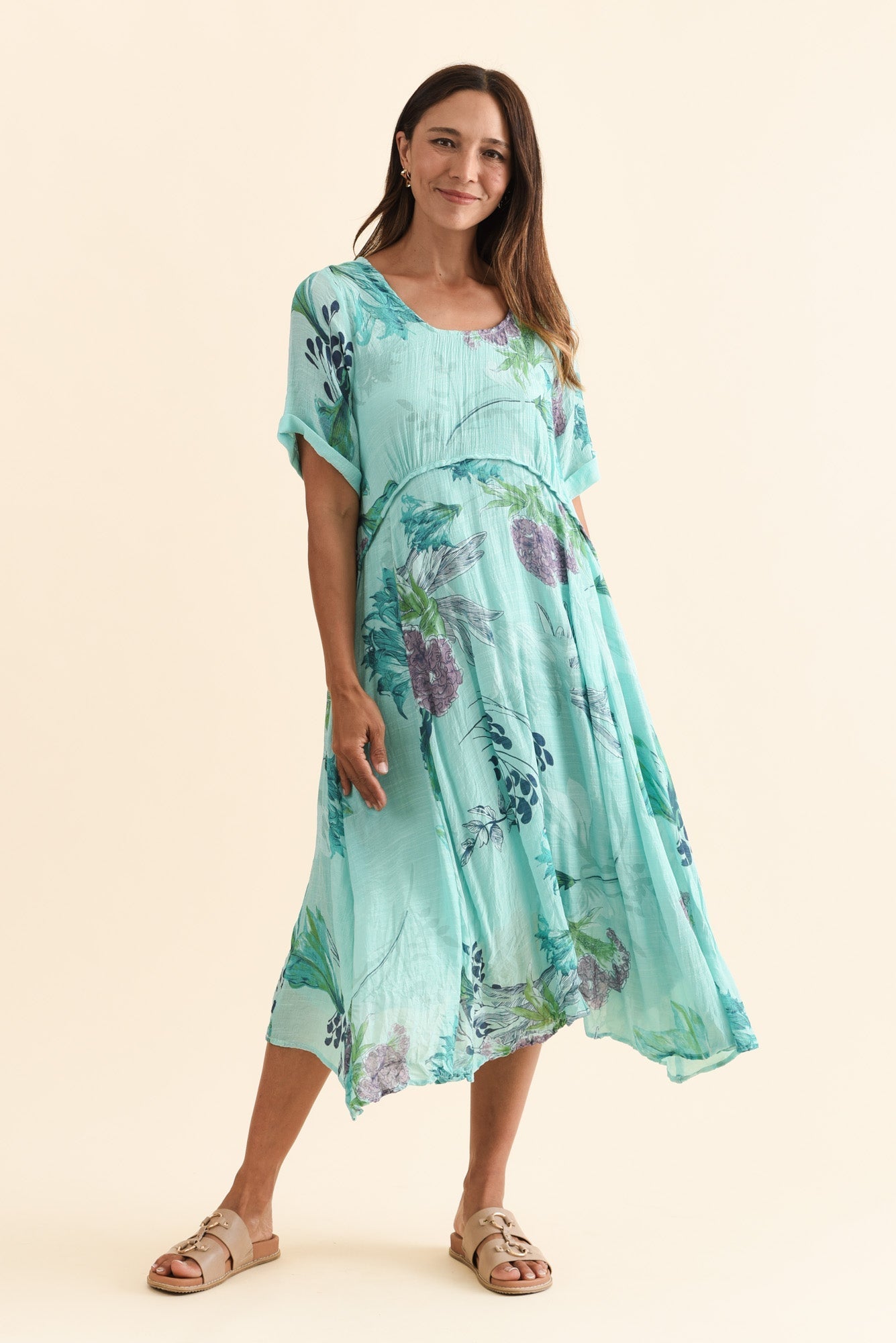 Ramona Blue Floral Cotton Blend Dress