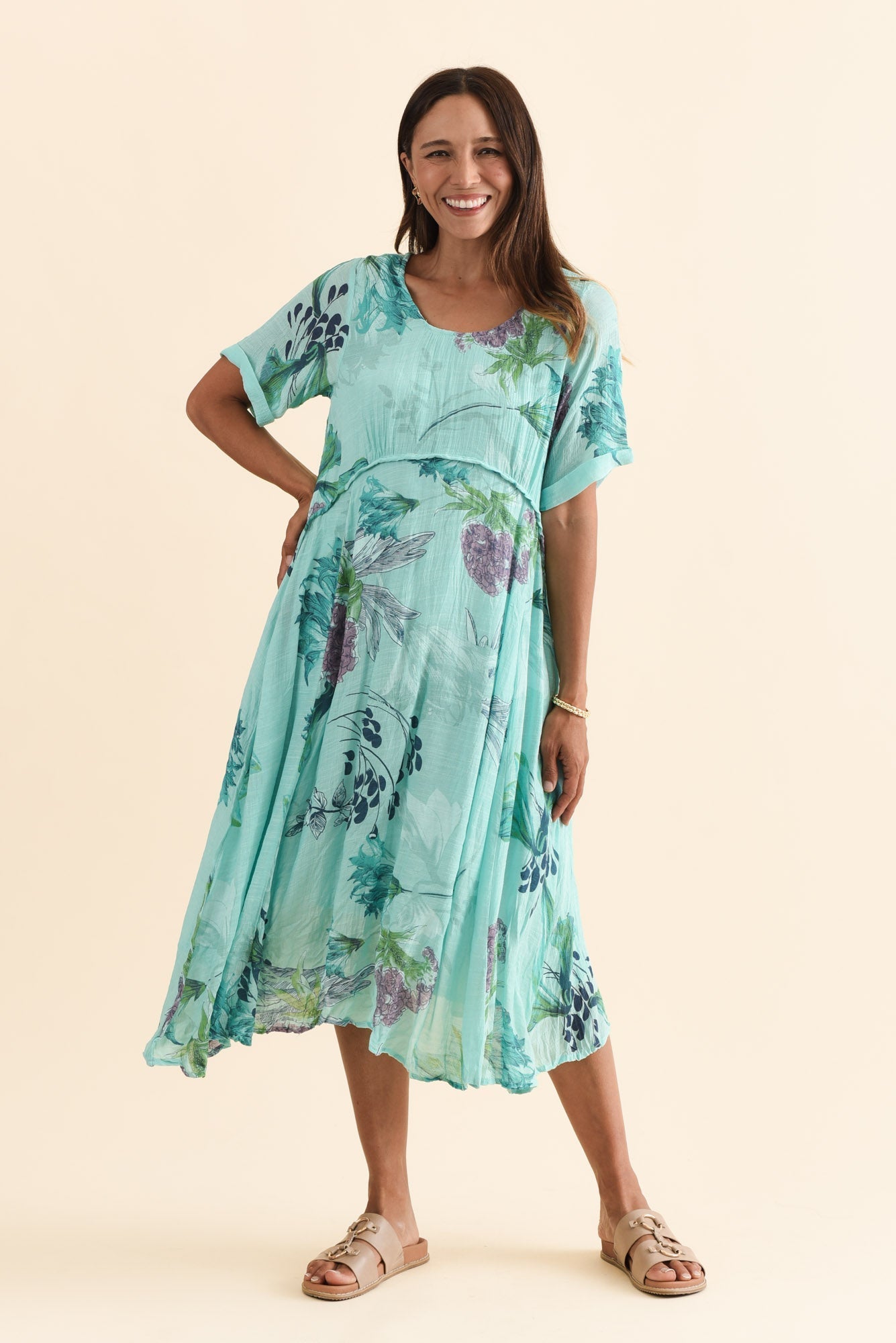 Ramona Blue Floral Cotton Blend Dress