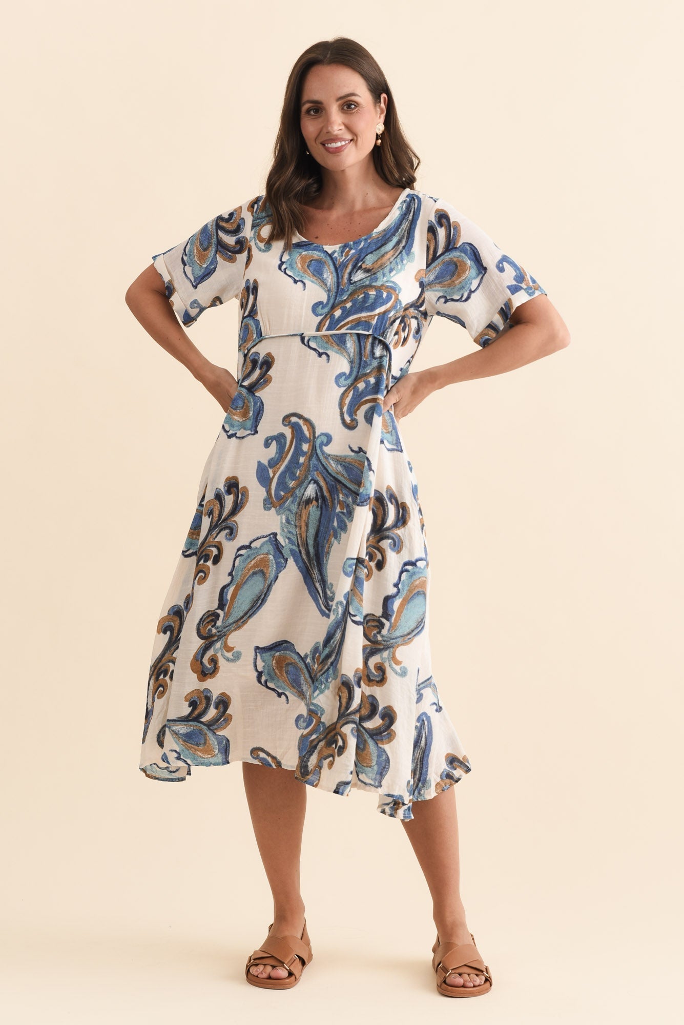 Ramona Cream Paisley Cotton Blend Dress