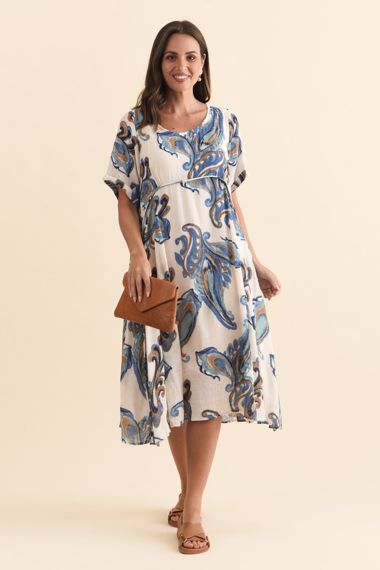 Ramona Cream Paisley Cotton Blend Dress